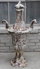 Pair of Monumental Carved Italian Painted Urns