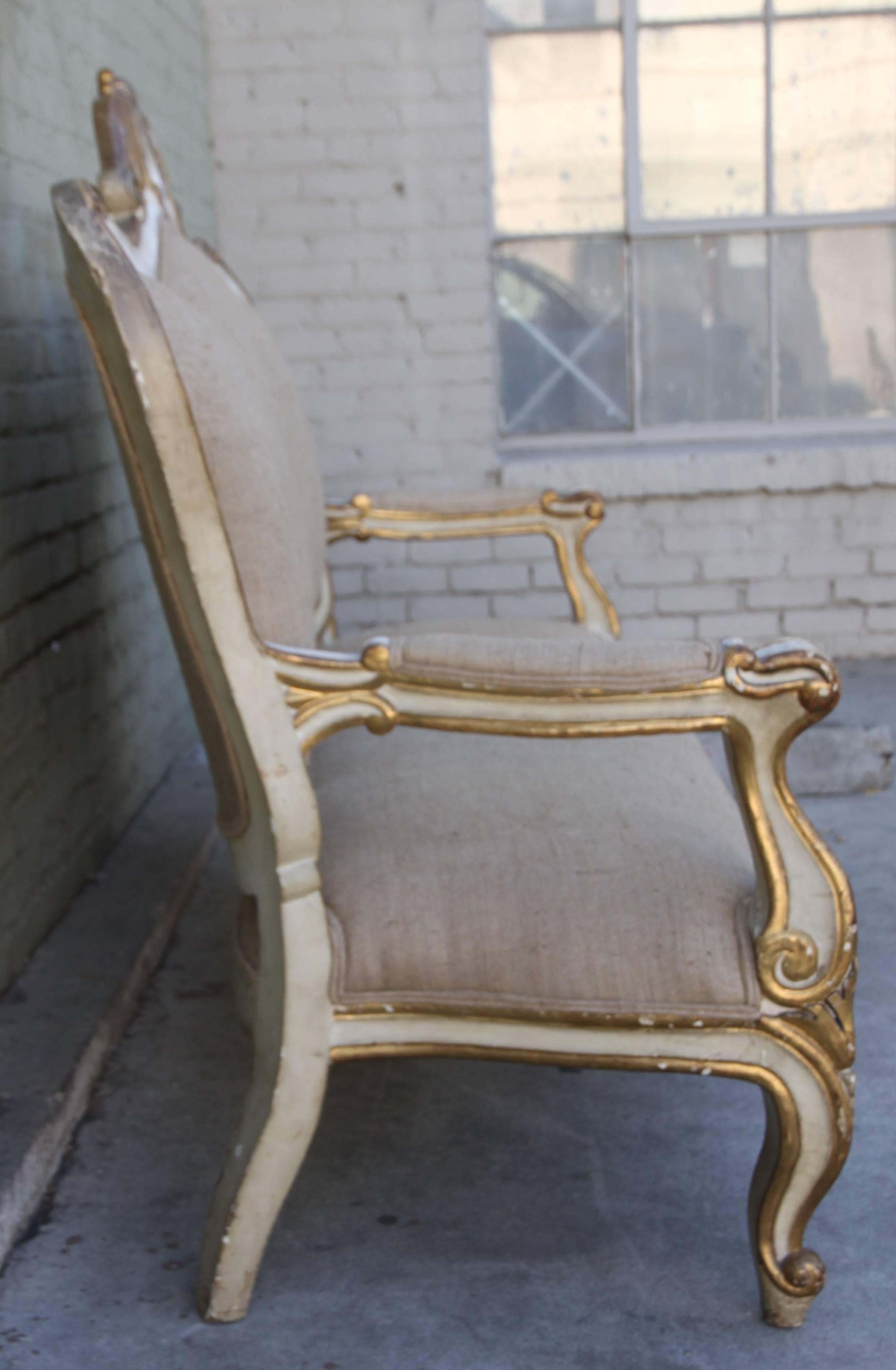 Gold Leaf 19th Century French Painted and Parcel-Gilt Settee