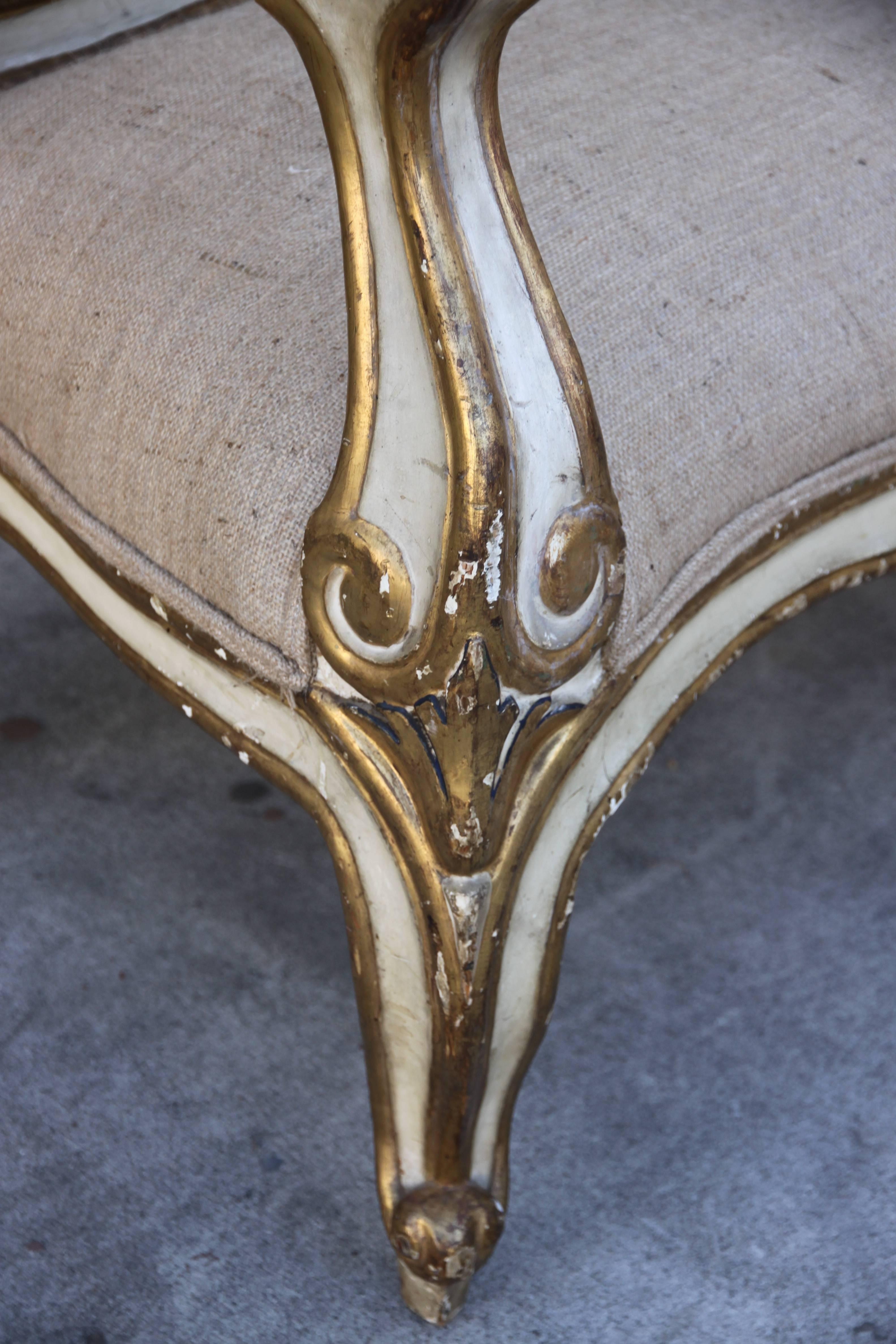 19th Century French Painted and Parcel-Gilt Settee 1