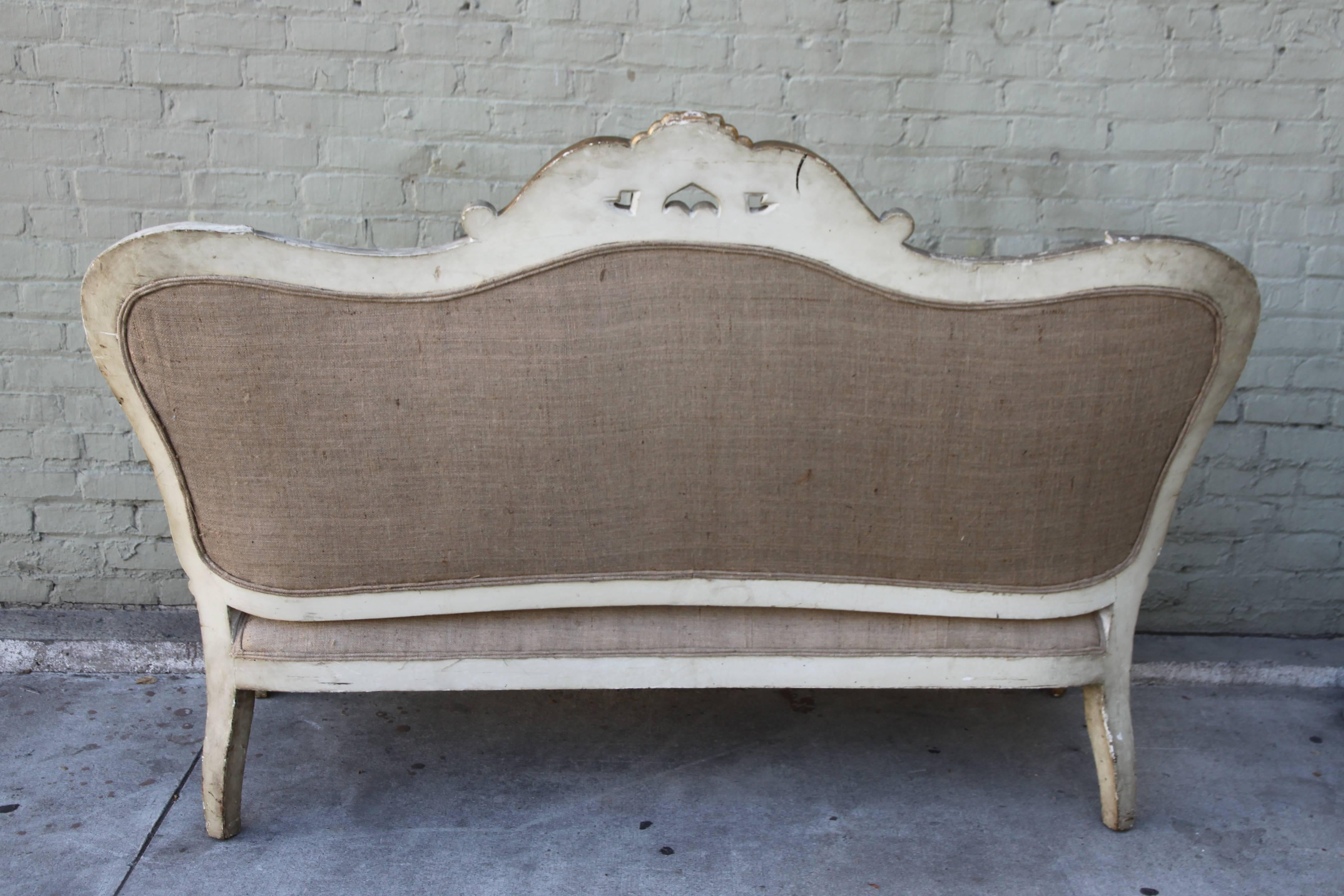 19th Century French Painted and Parcel-Gilt Settee 3