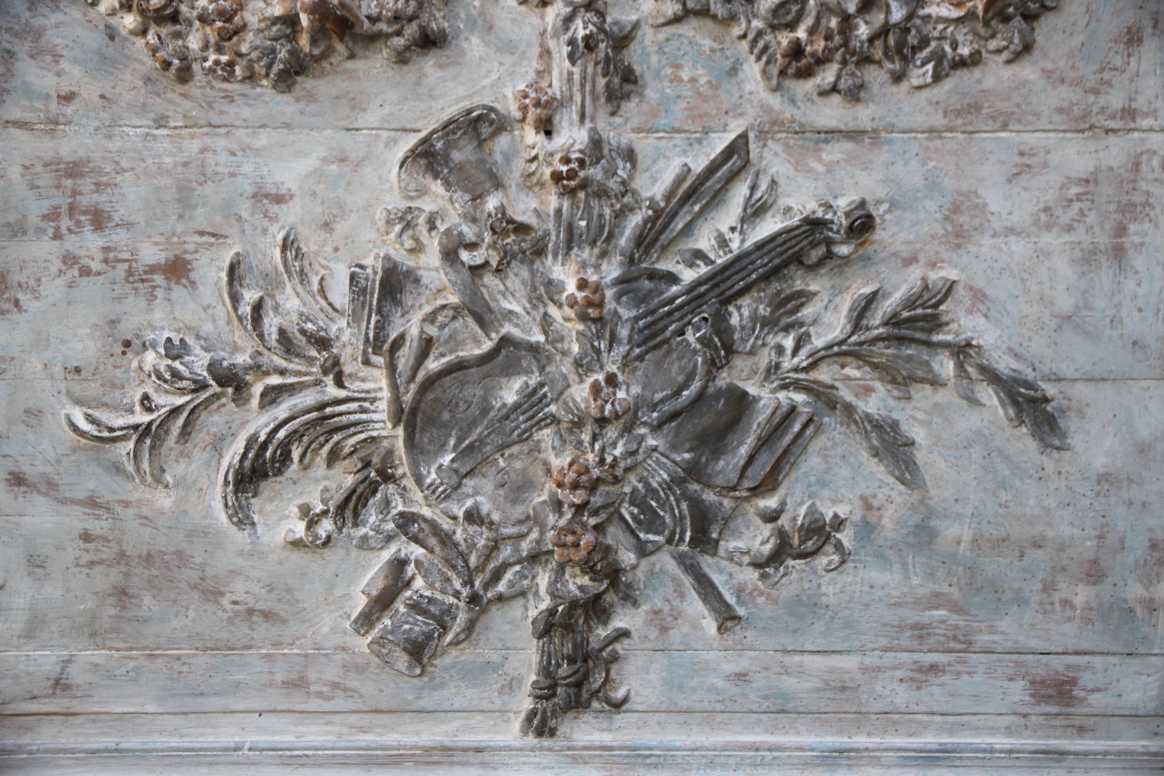 Wood French Carved Painted Rococo Style Panel
