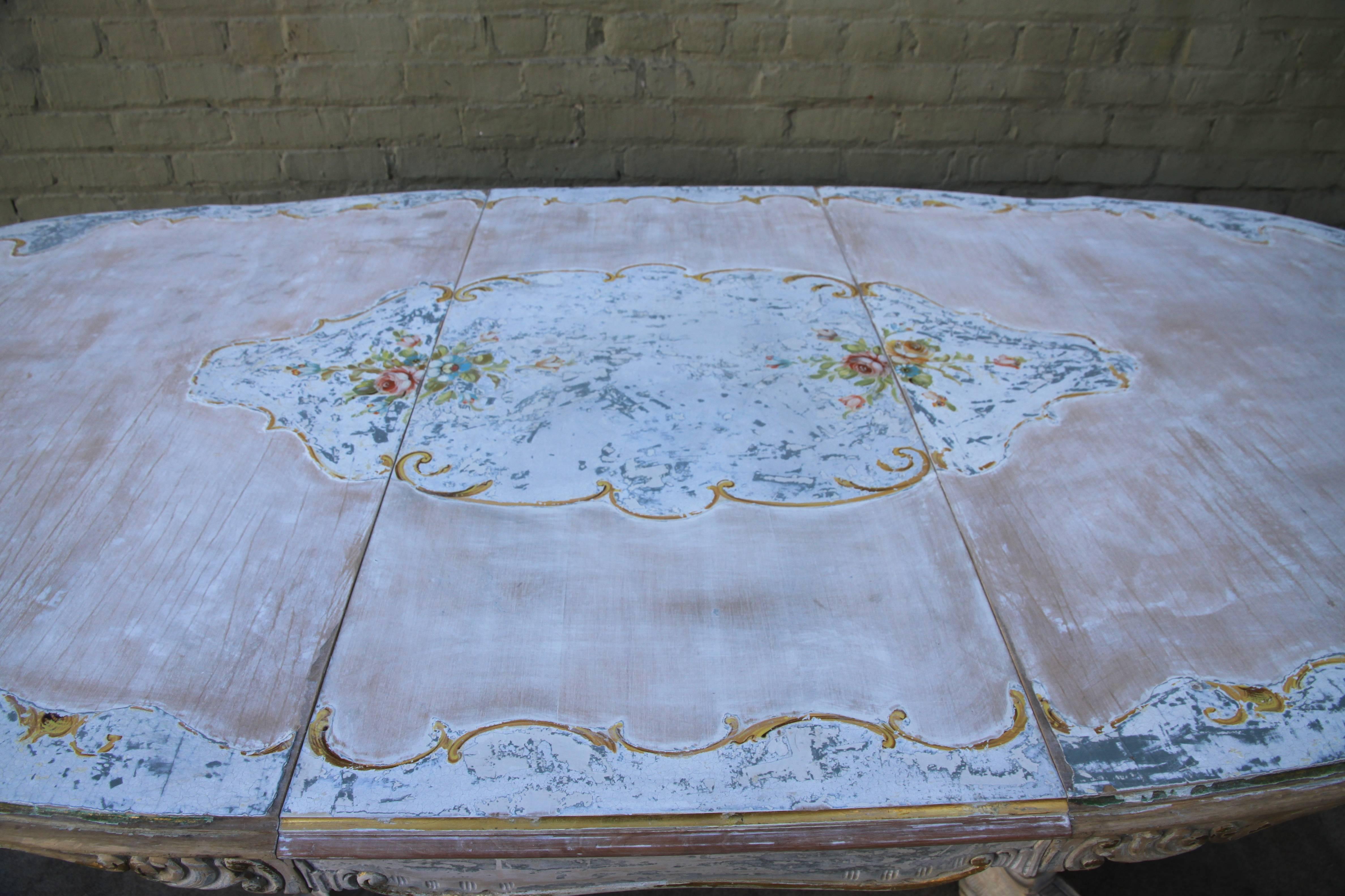 French Painted Rococo Style Dining Table w/ Center Leaf 2