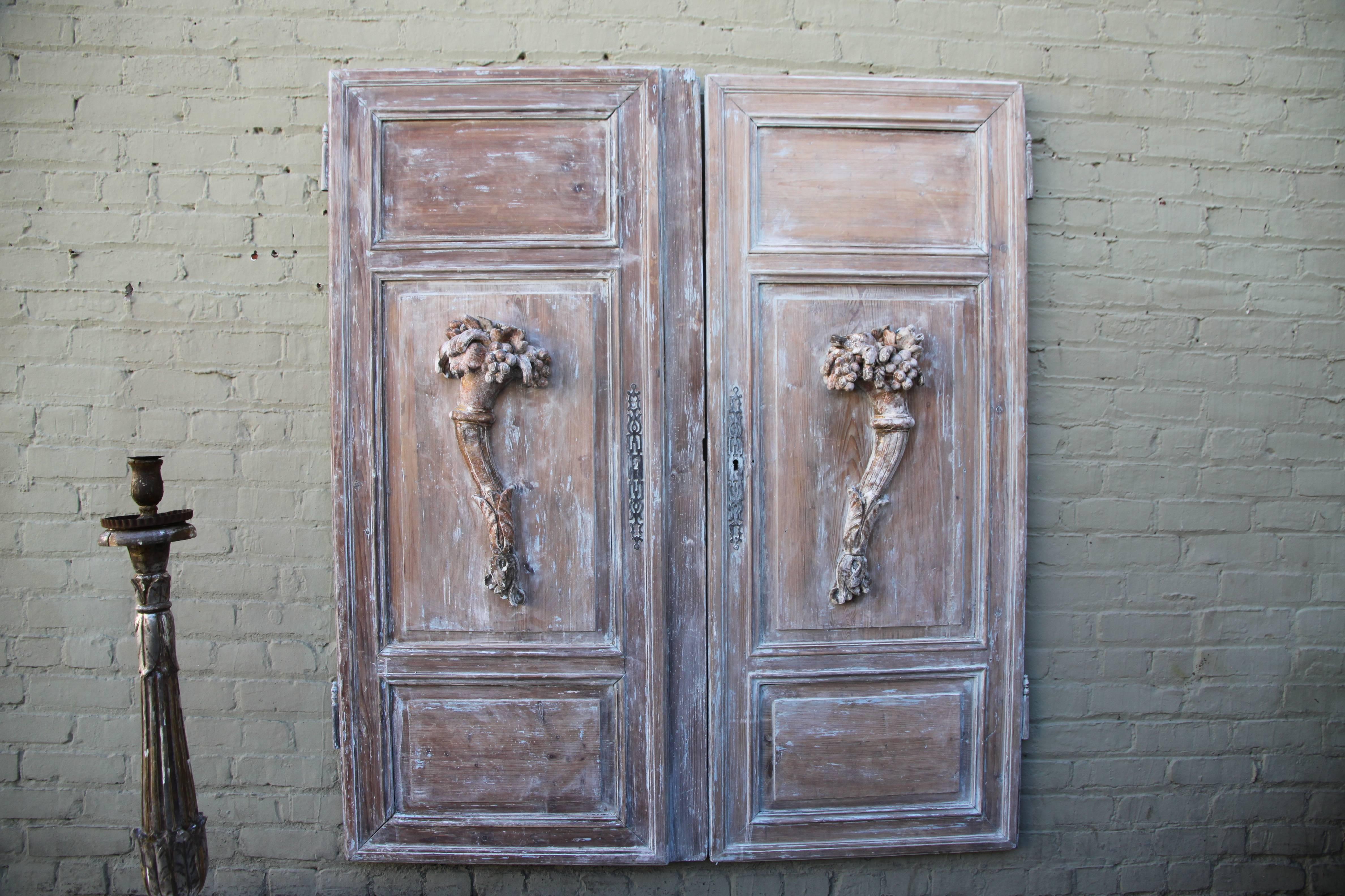 Wood Pair of French Painted Cornucopia Panels