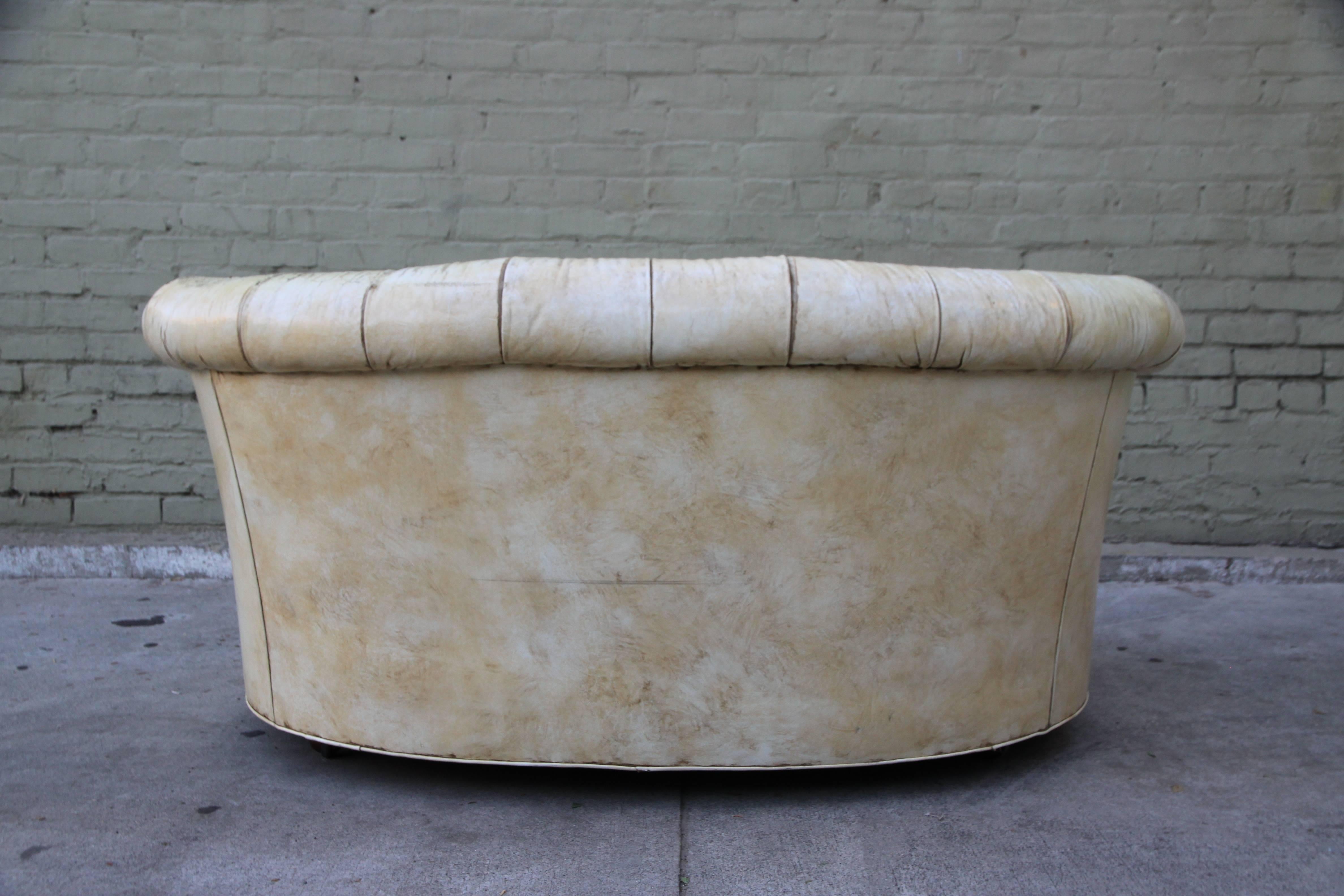 Leather Tufted Chesterfield Style Love Seat In Distressed Condition In Los Angeles, CA