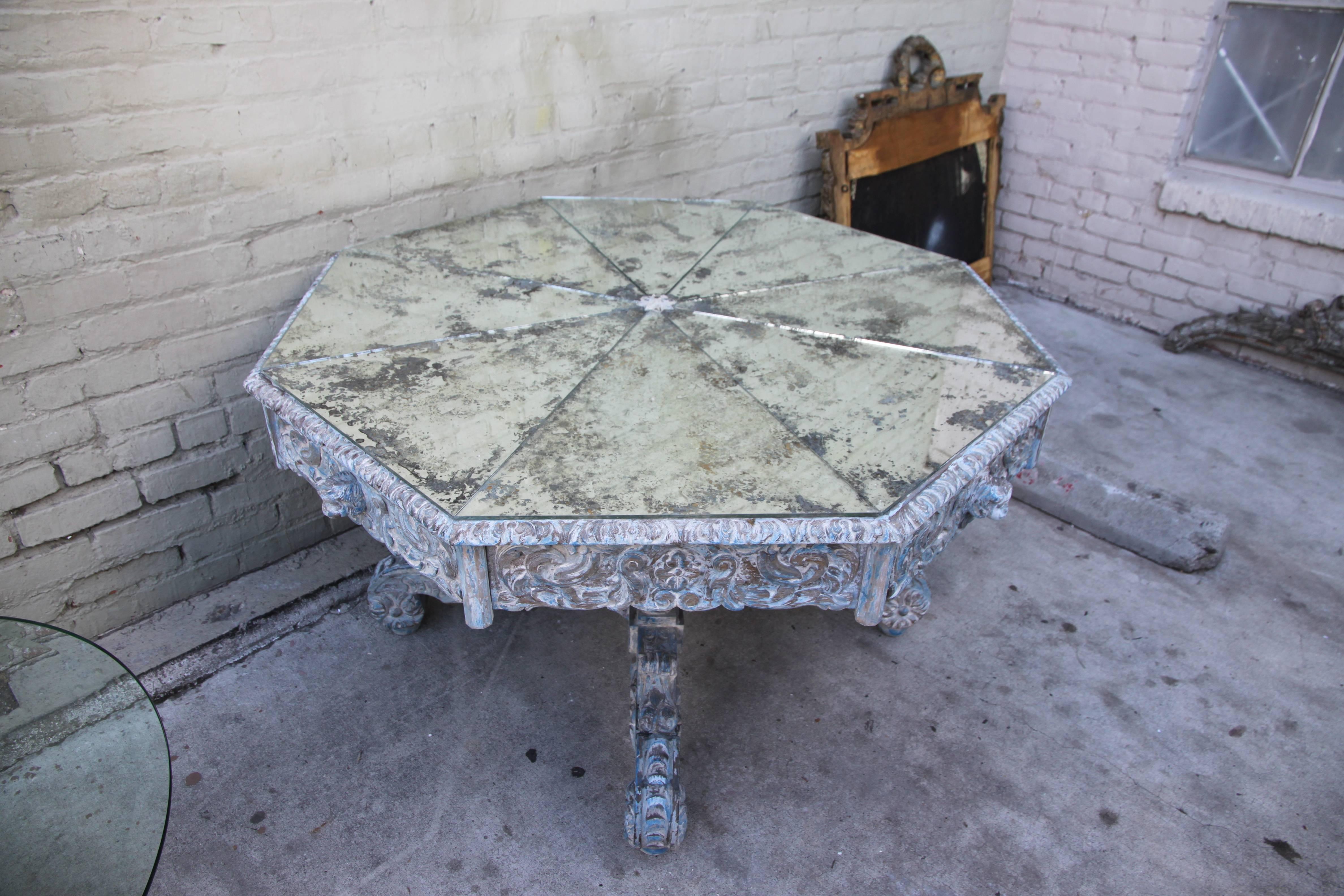 19th Century Octagonal Painted Centre or Dining Table with Mirrored Top