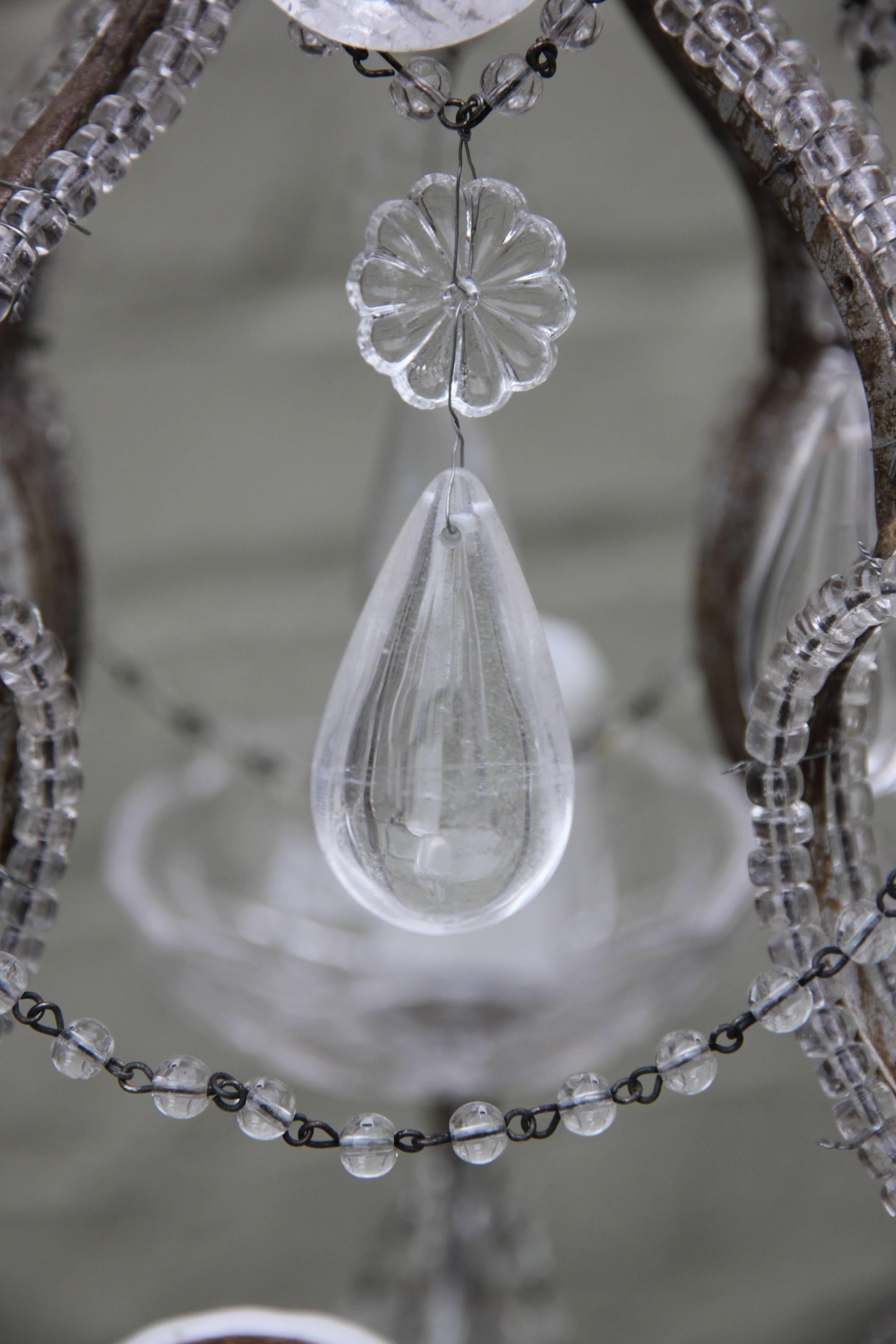 French Five-Light Rock Crystal Chandelier