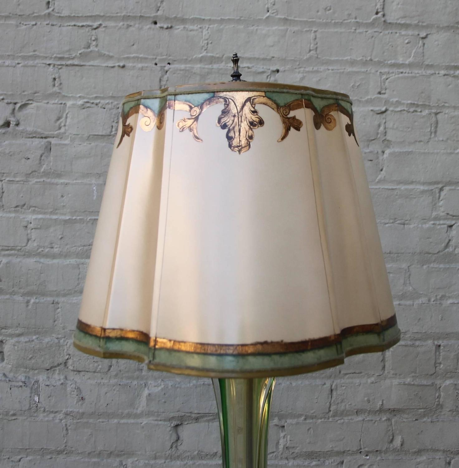 Pair of Italian Art Glass Lamps with Parchment Shades For Sale at 1stdibs