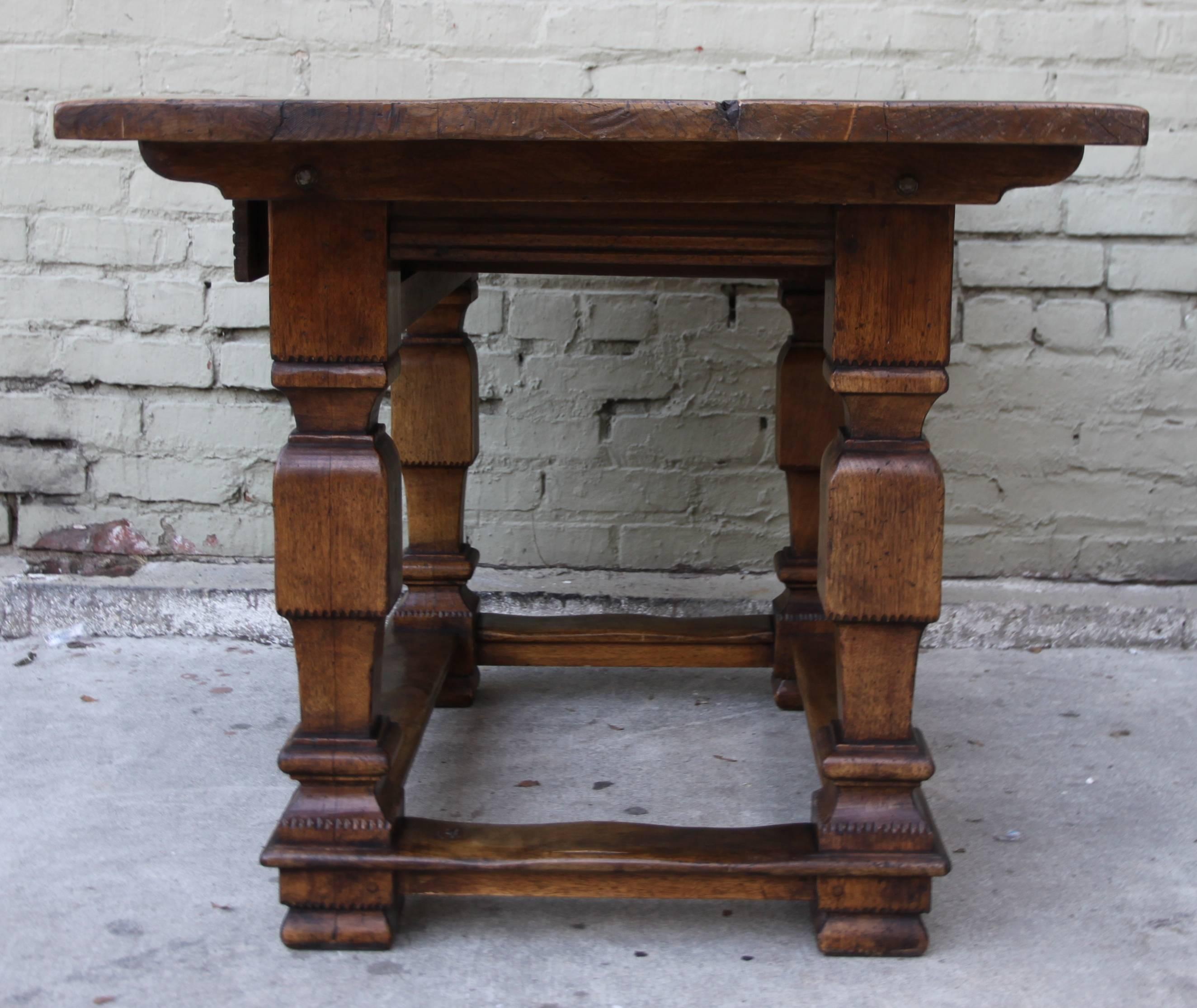 Mid-20th Century Italian Walnut Table with Center Drawer