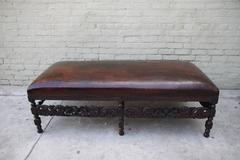 19th Century Charles II Elm Bench with Crocodile Patterned Leather