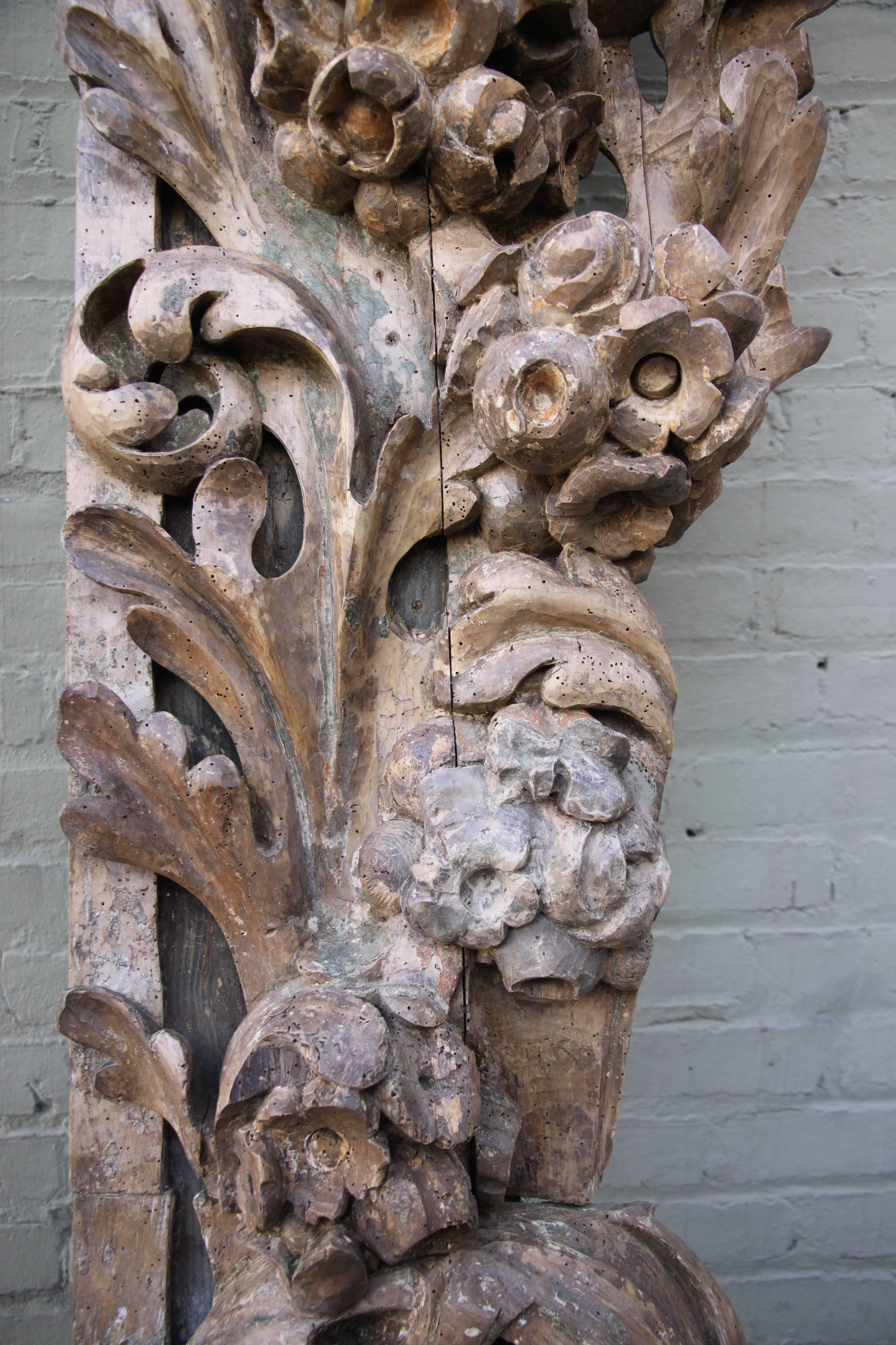 19th Century Monumental Italian Baroque Carvings In Distressed Condition In Los Angeles, CA