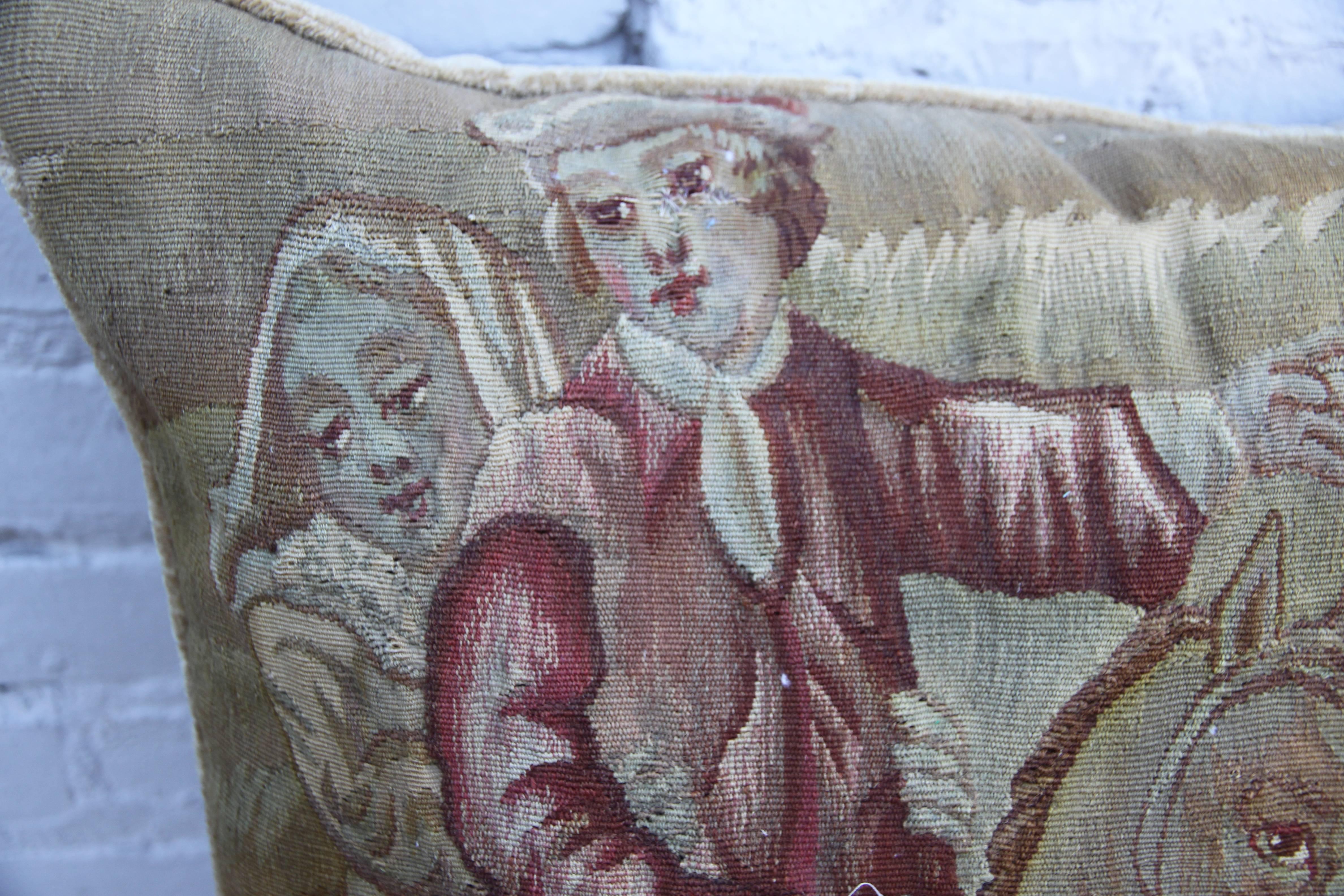 Wool 19th Century French Figural Tapestry Pillow