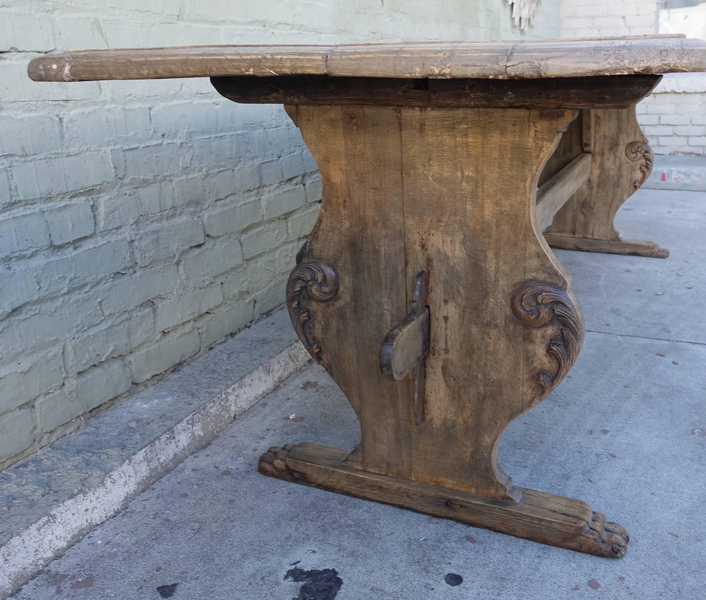 Carved 19th Century Italian Trestle Table