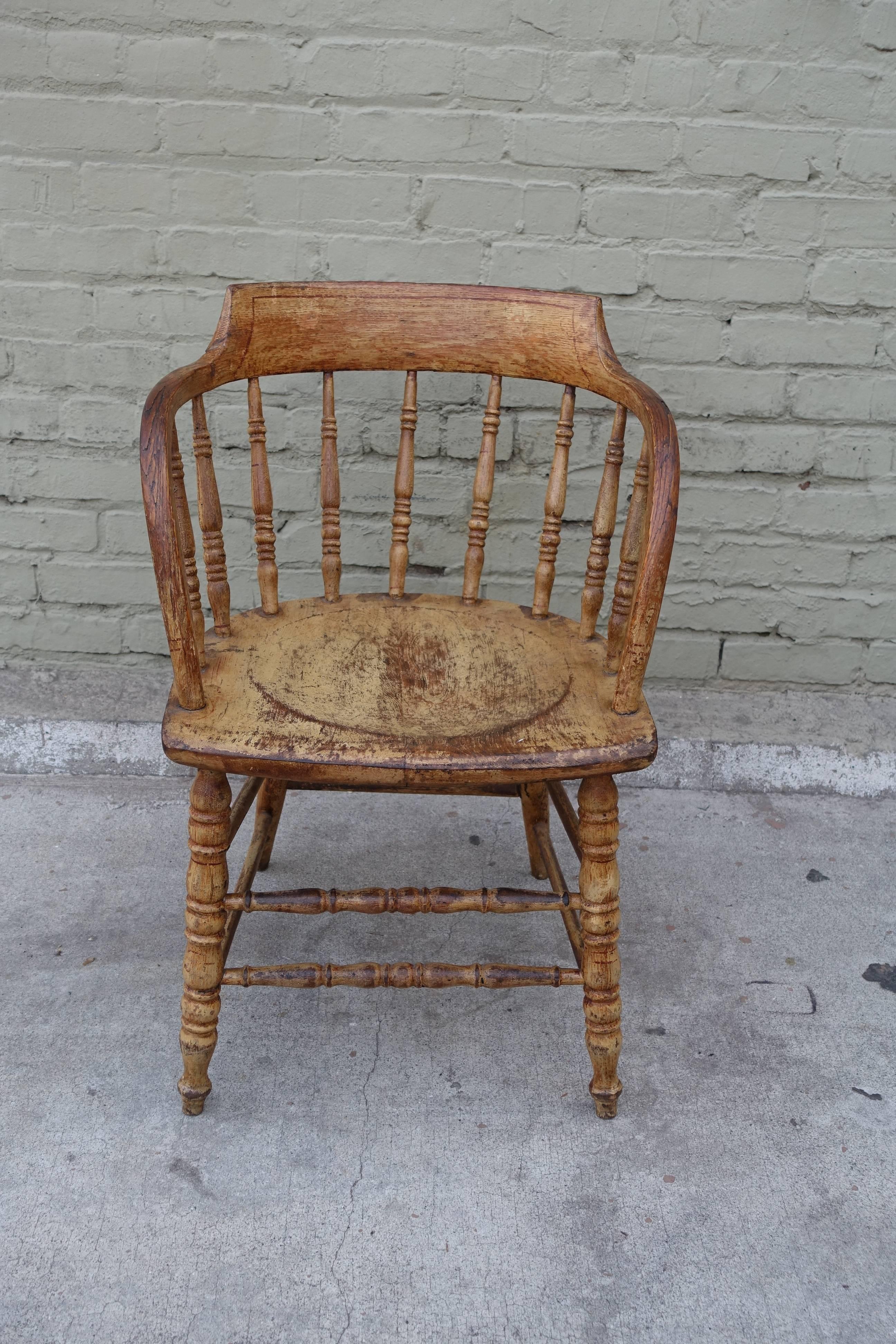 Set of six American painted barrel back chairs with original paint.
