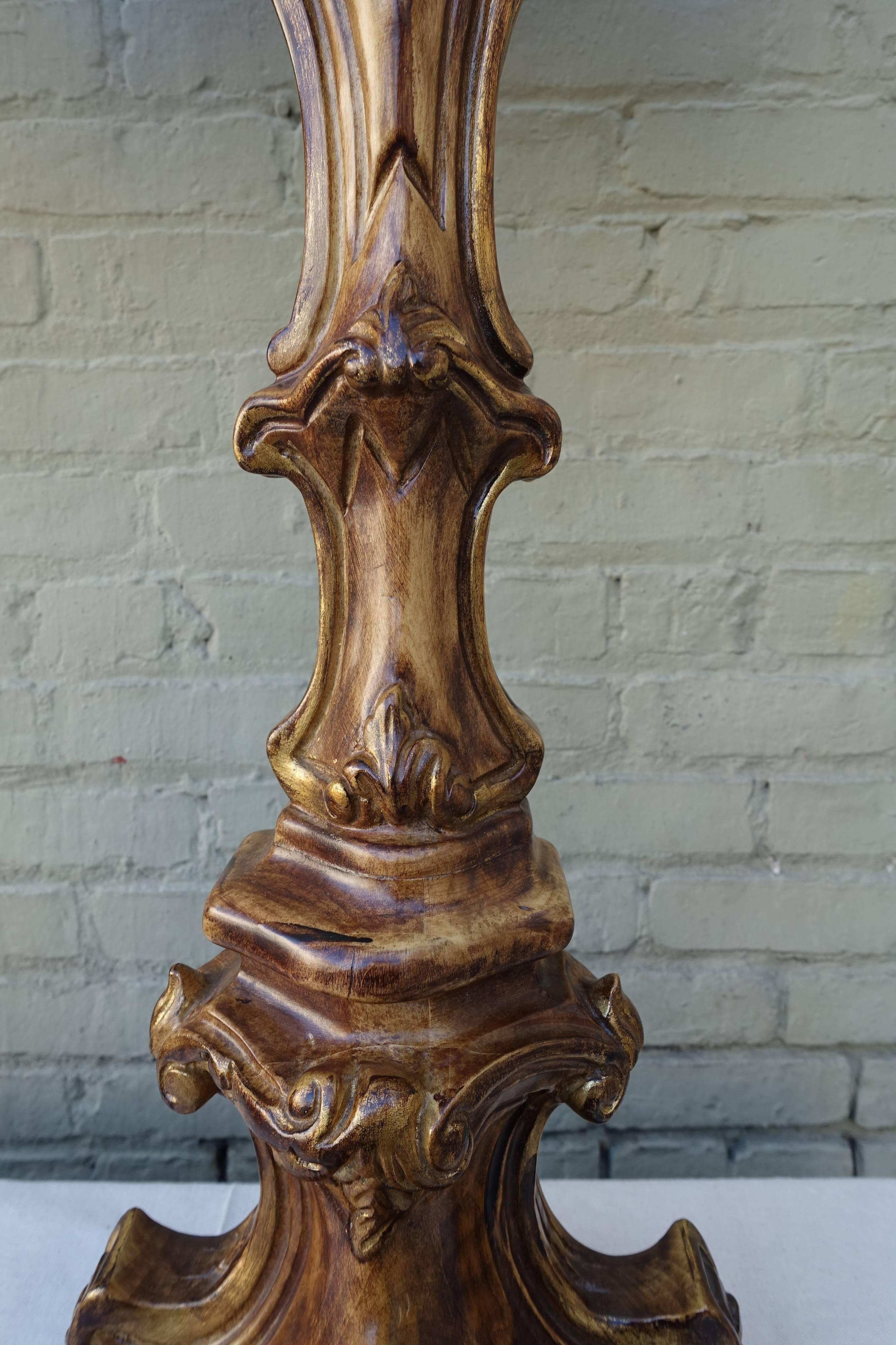 Baroque Carved Italian Candlestick Lamps with Parchment Shades