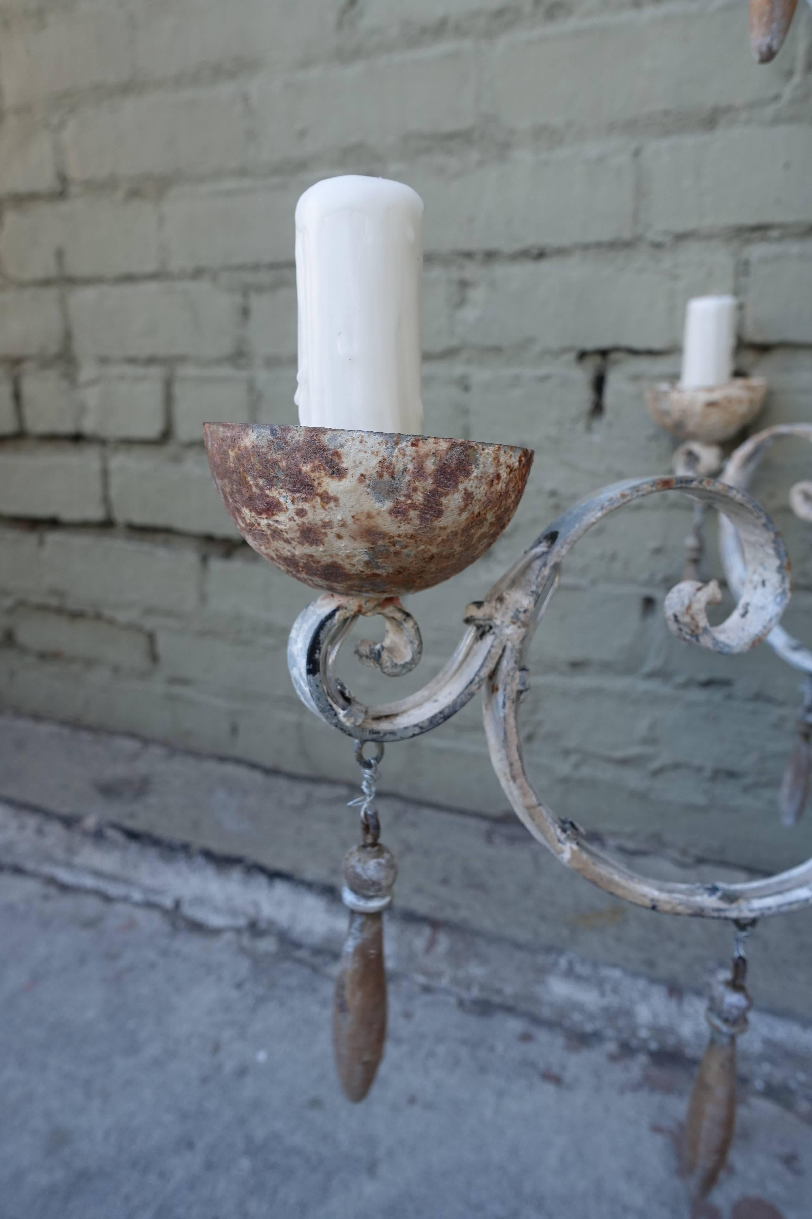 Eight-Light Painted Italian Chandelier with Drops In Distressed Condition In Los Angeles, CA