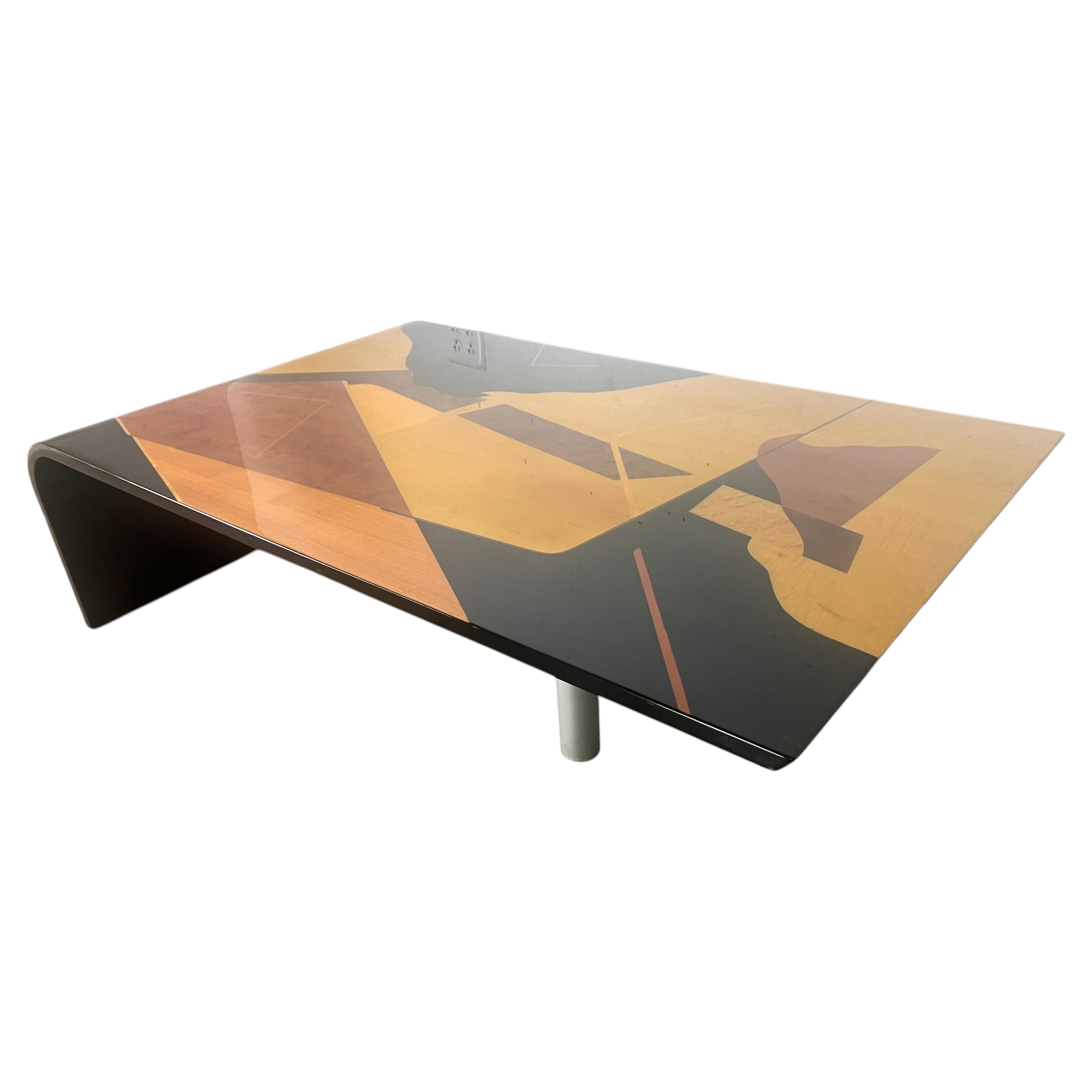 Lacquered Wood Waterfall Coffee Table, Italian Geometric, 1970s