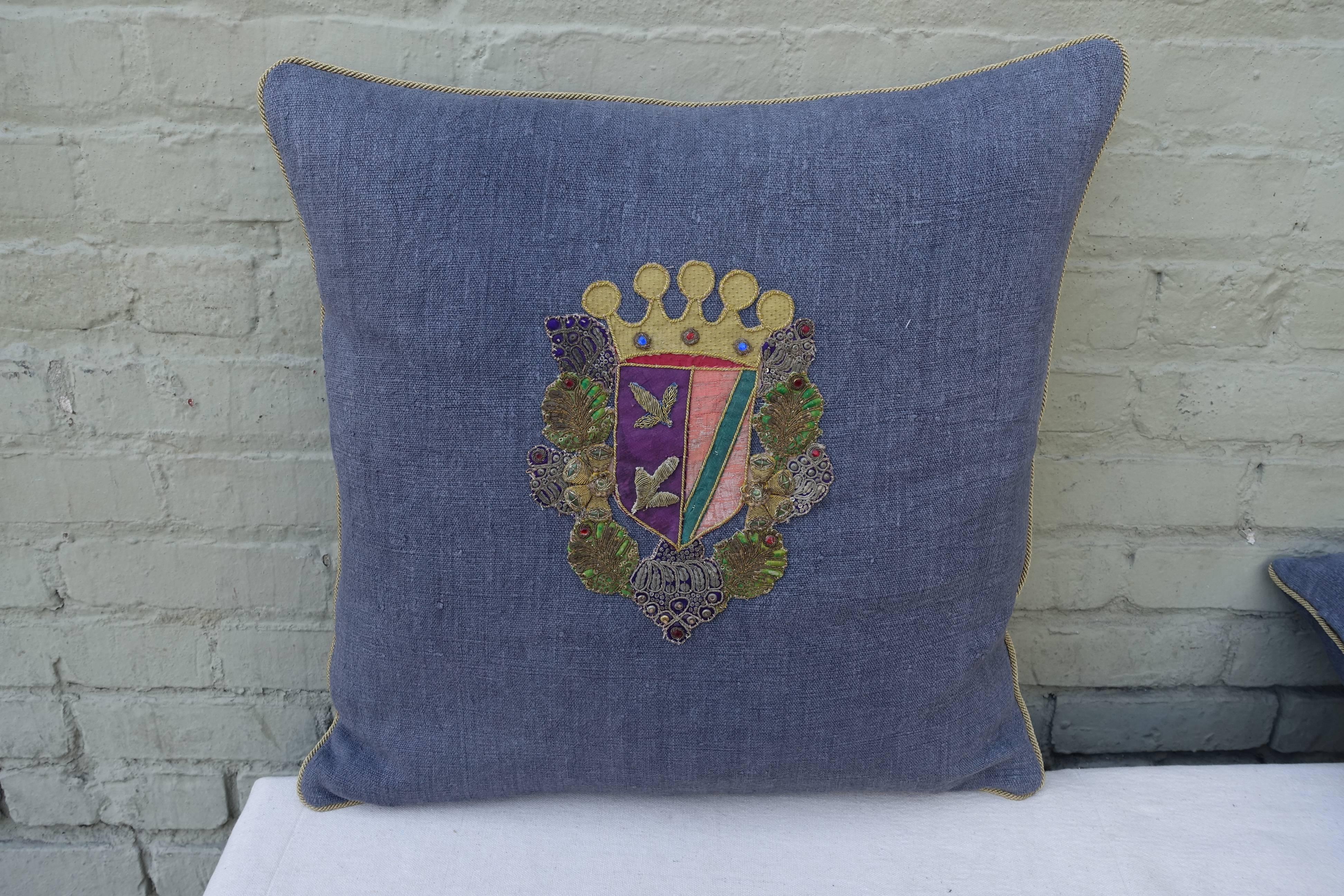 Other Pair of 19th Century Coat of Arm Pillows