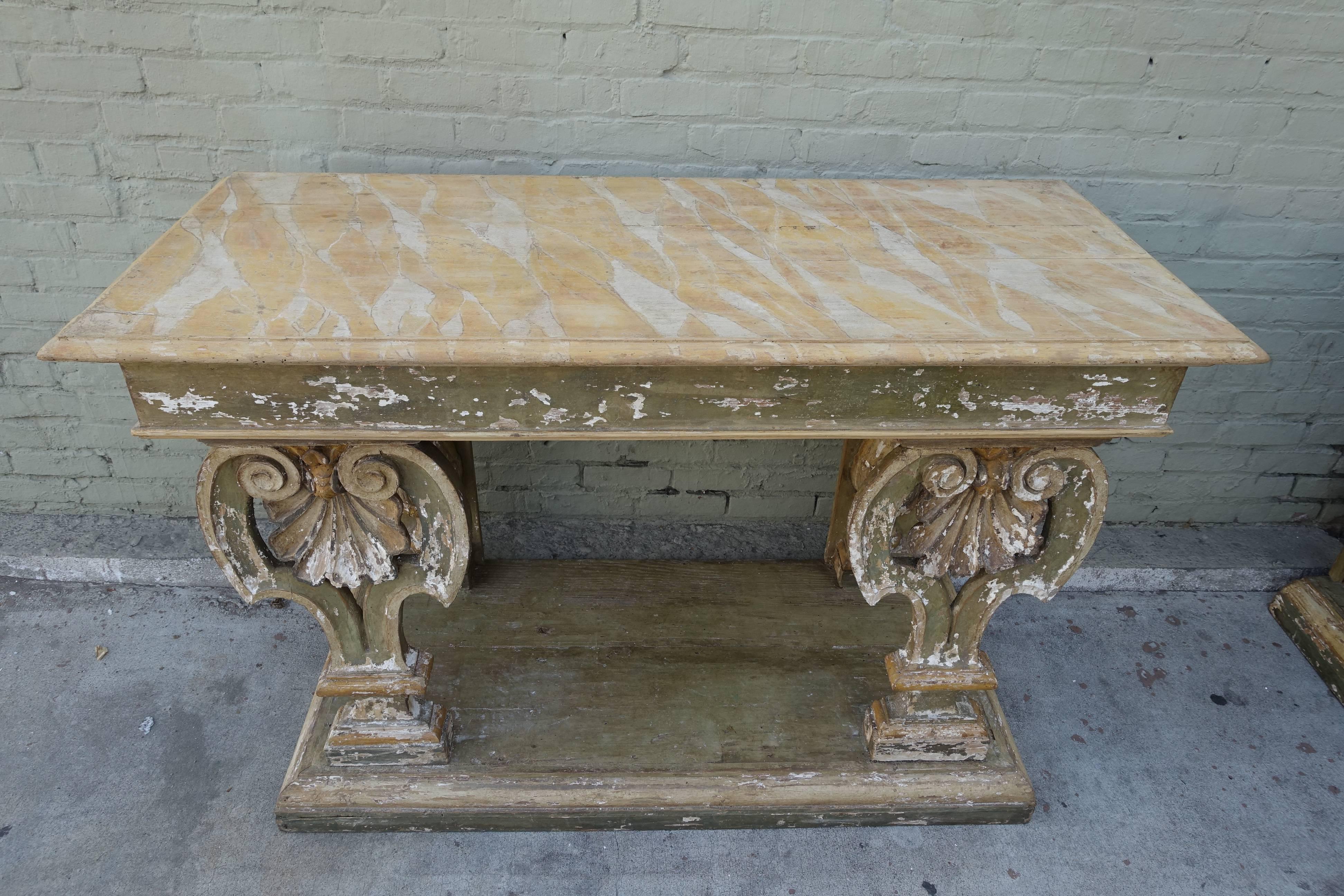 Baroque Pair of Early 19th Century Painted Italian Consoles