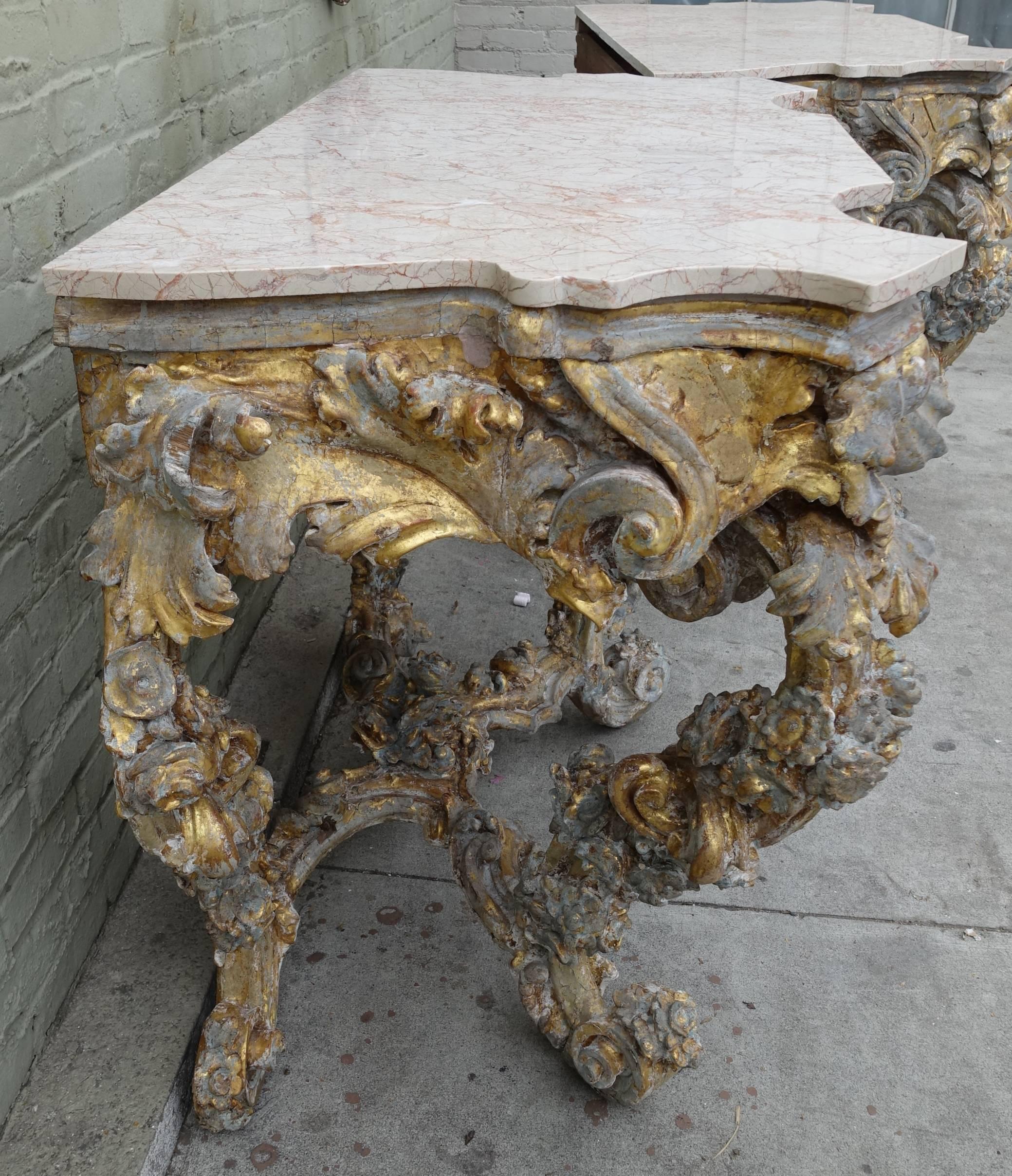 Pair of 19th Century French Rococo Style Consoles 1