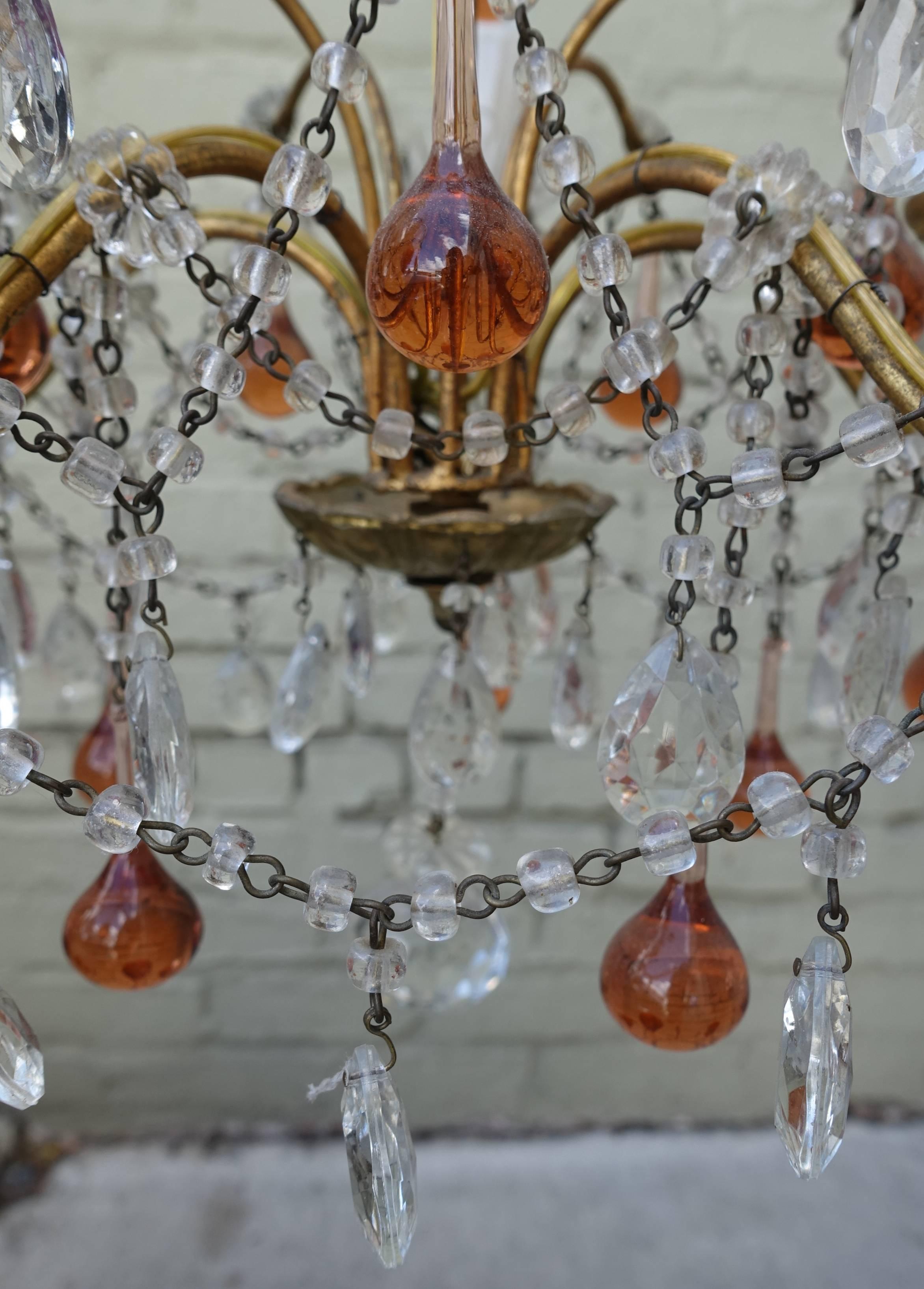 Other French Crystal Beaded Chandelier w/ Amber Drops