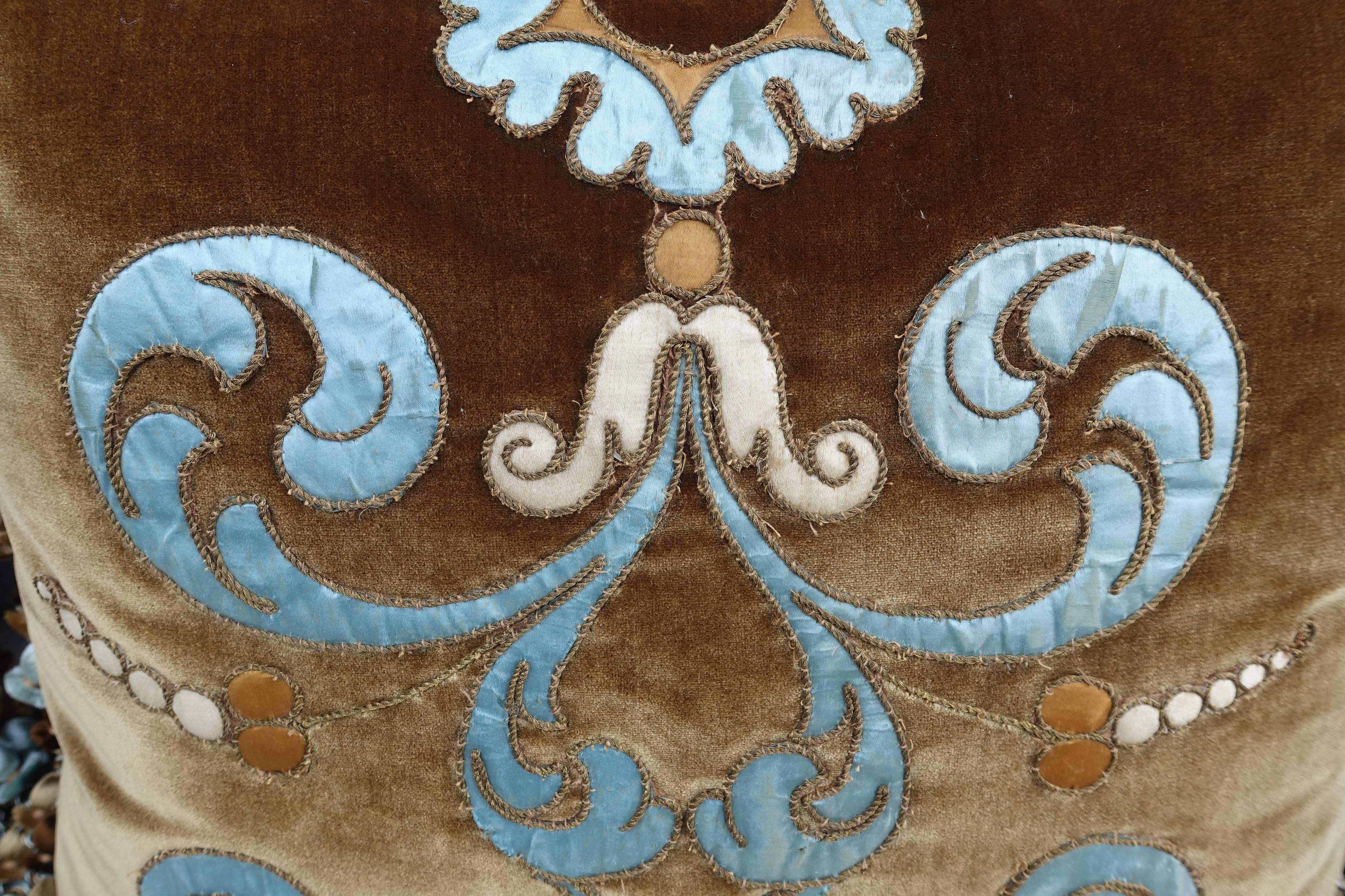 Baroque Pair of Italian Appliqued Silk Velvet Pillows