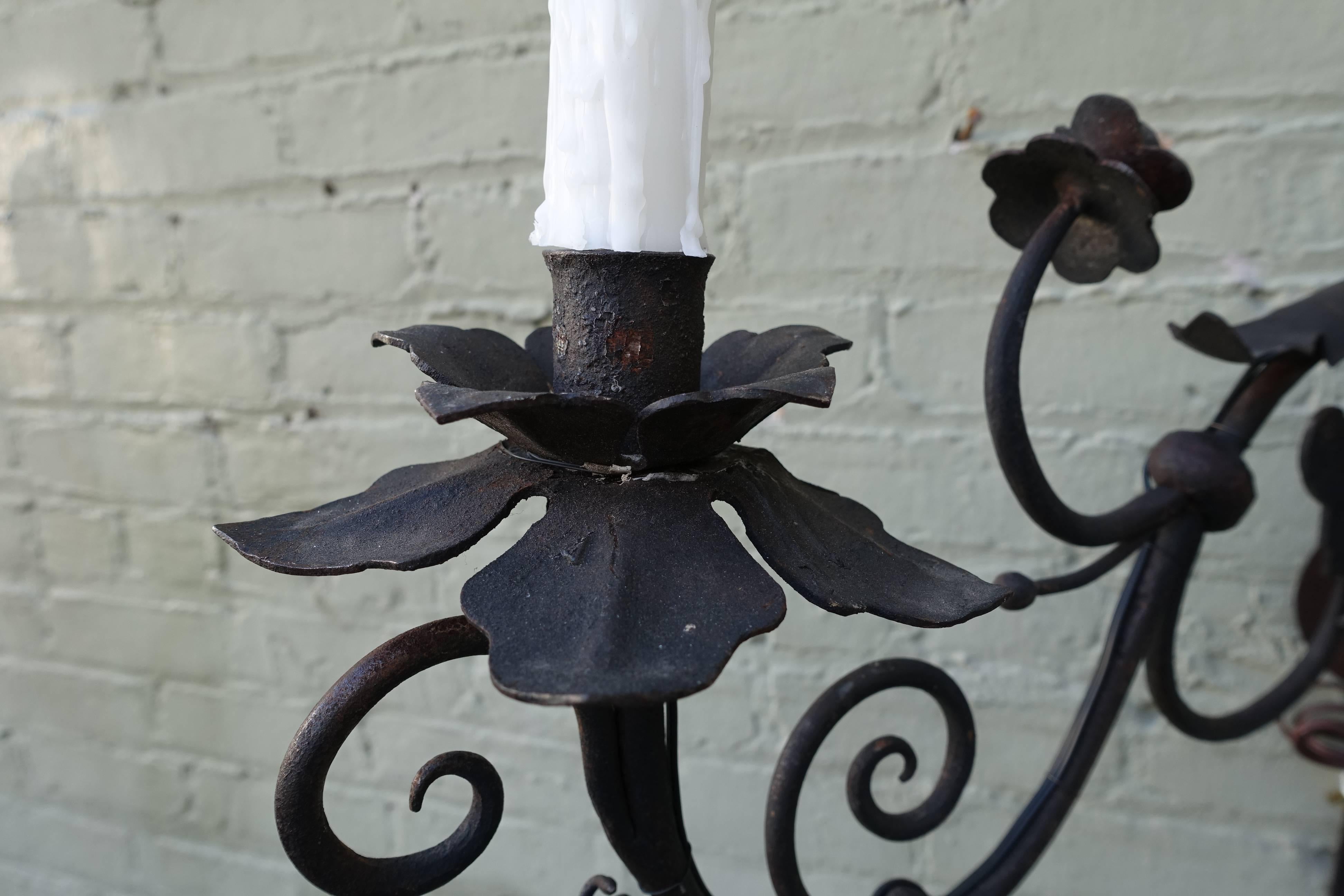 Spanish Wrought Iron Sconces, Pair In Excellent Condition In Los Angeles, CA