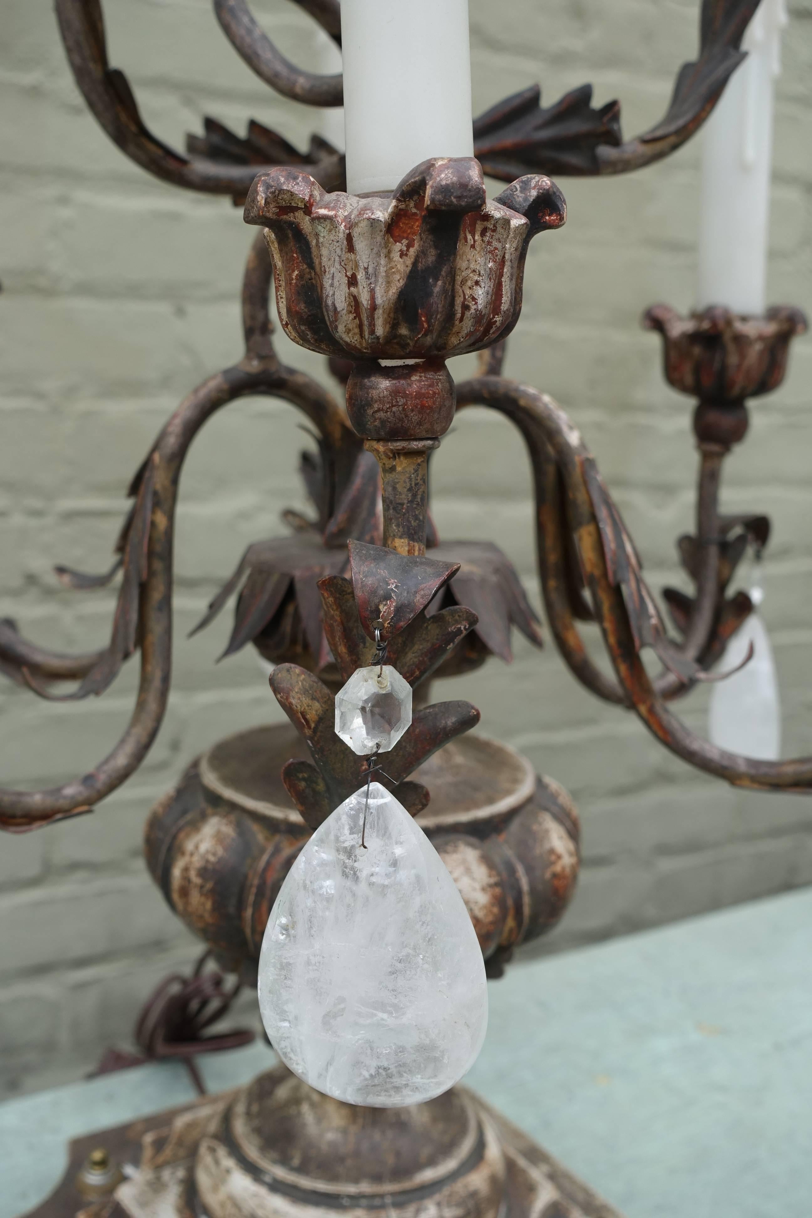 Carved Pair of Italian Rococo Style Rock Crystal Candelabra