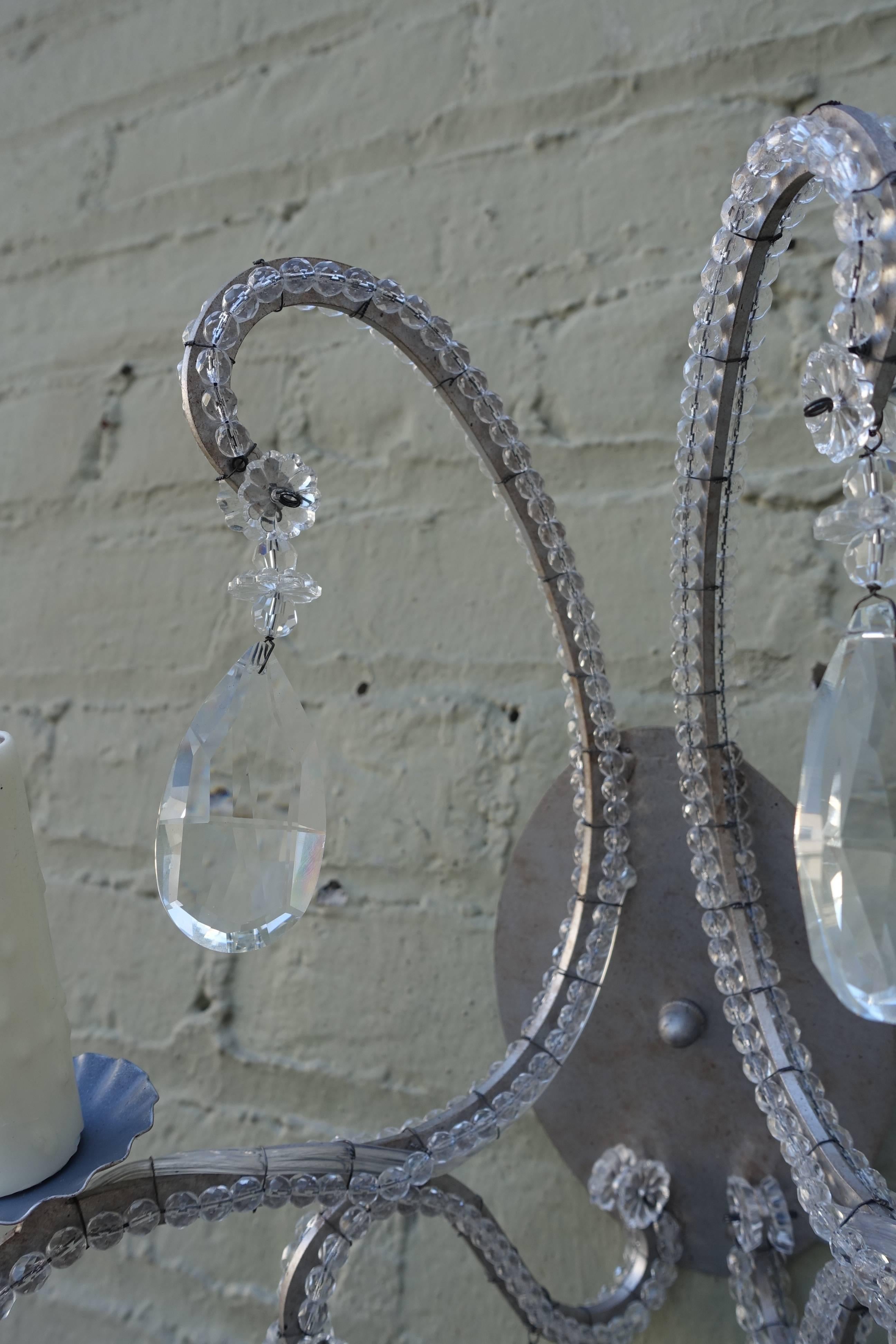 American Pair of Silvered Rock Crystal Sconces