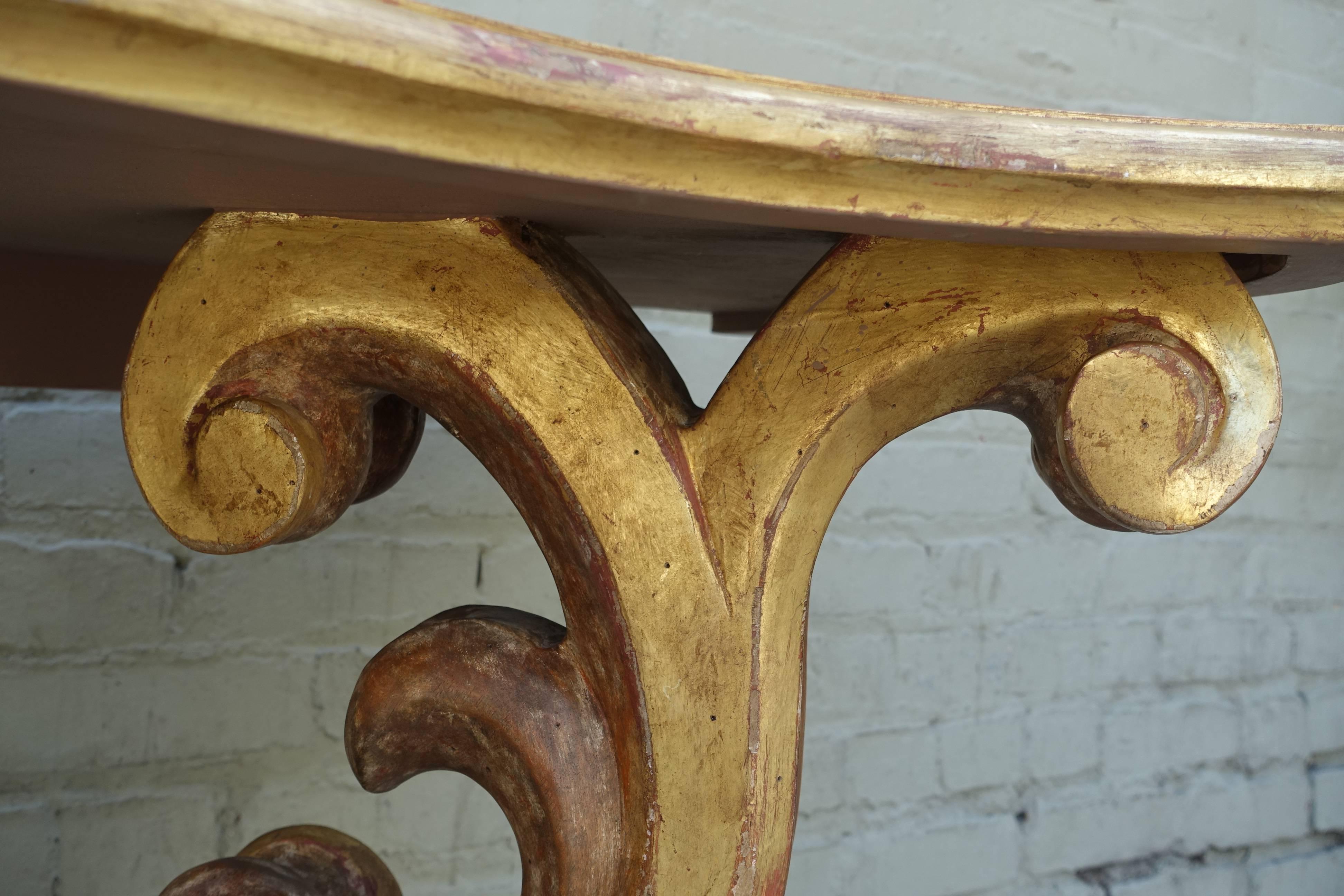 20th Century Giltwood Italian Console with Serpentine Marble Top