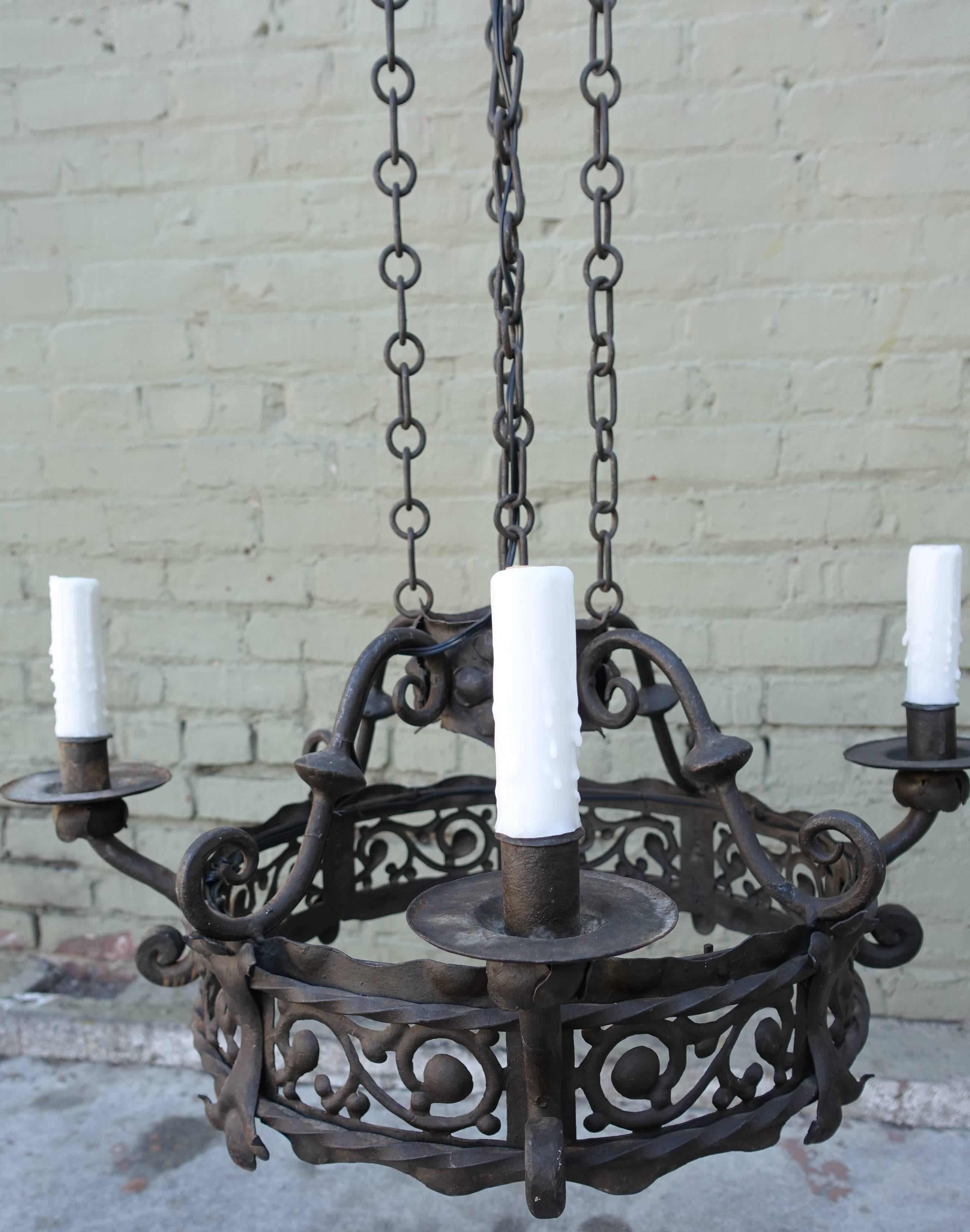 Early 20th Century Spanish Four-Light Wrought Iron Chandelier