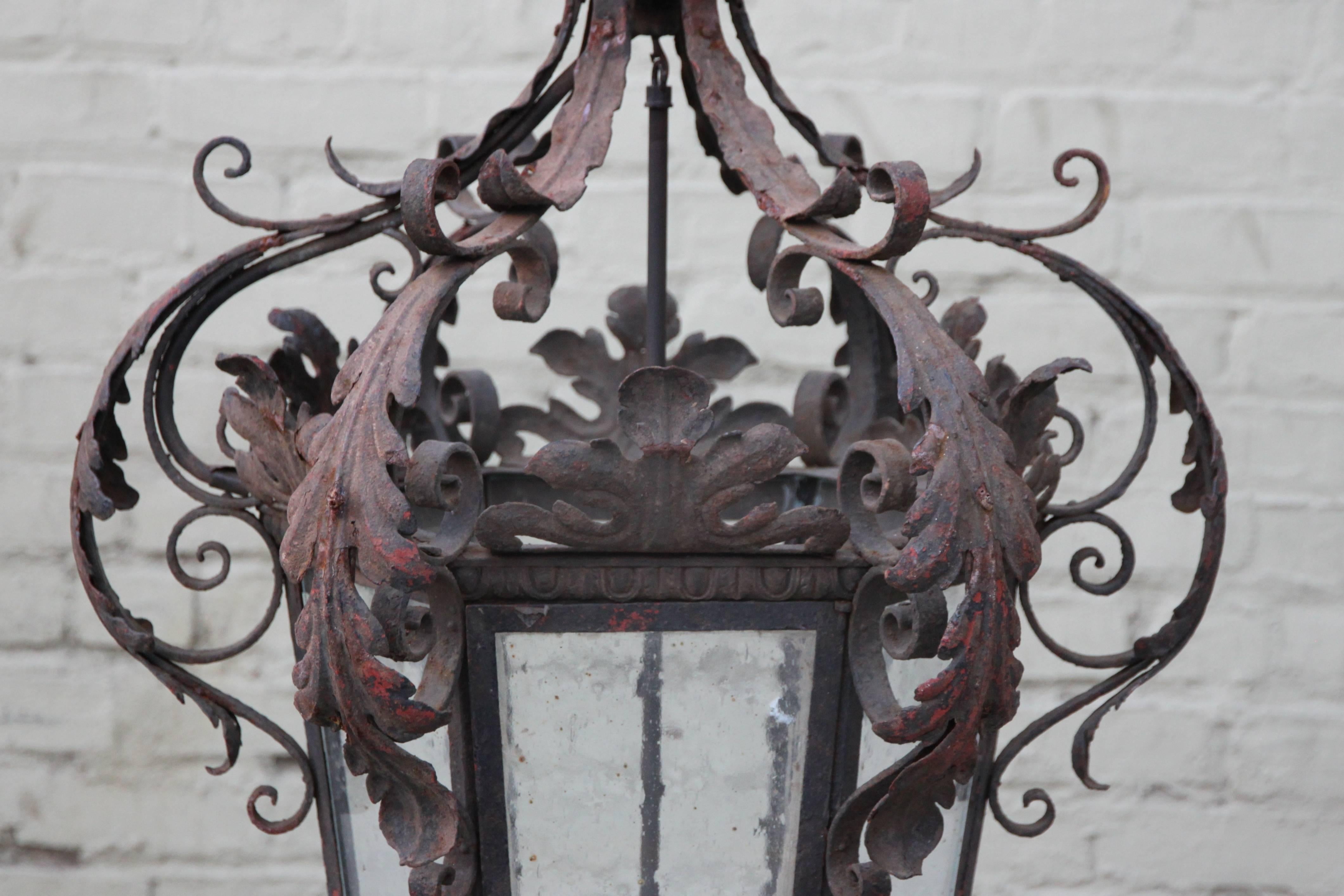 Spanish Wrought Iron Lantern, circa 1900 In Excellent Condition In Los Angeles, CA
