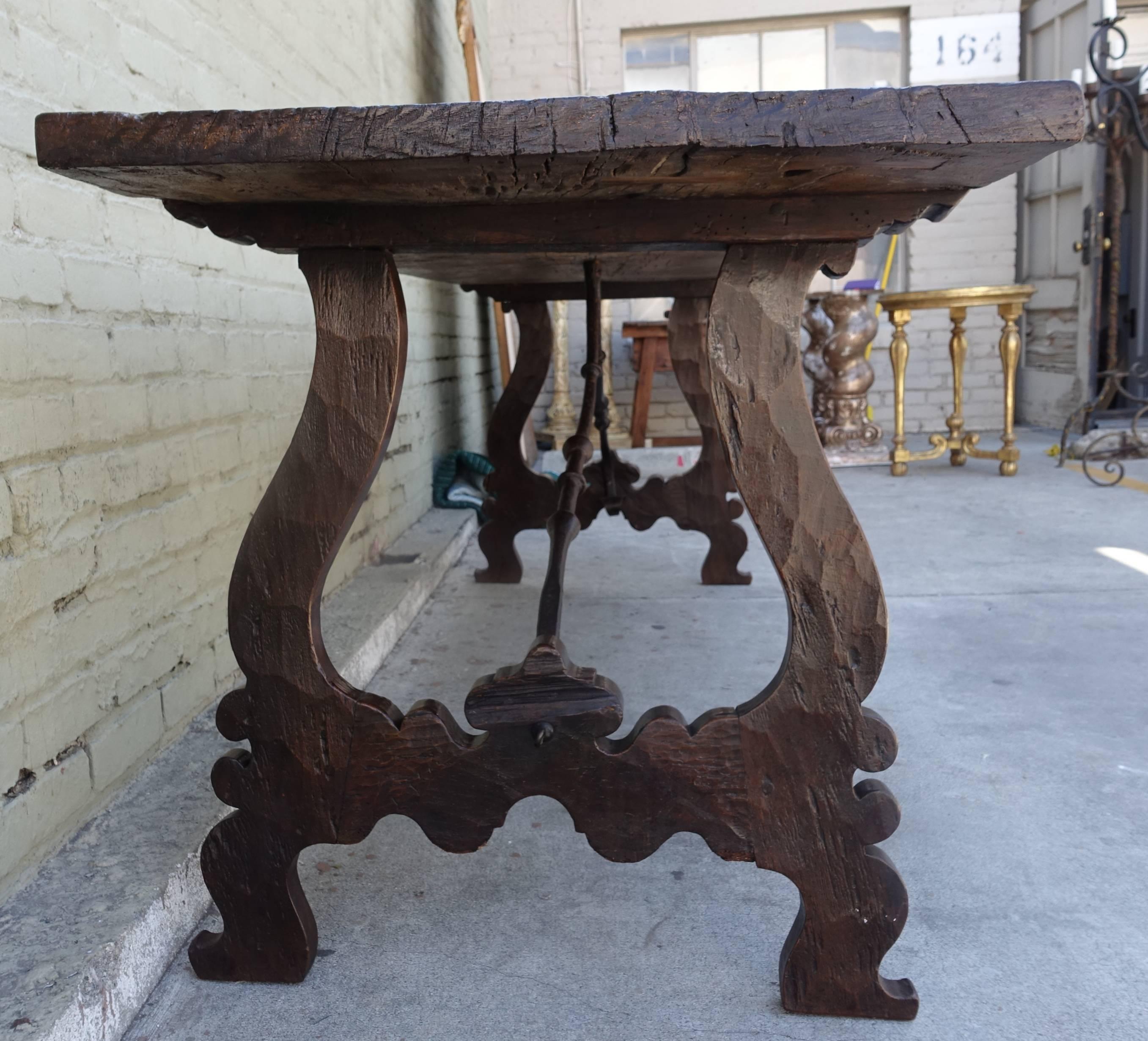 Renaissance Italian Walnut Dining Table with Iron Stretcher