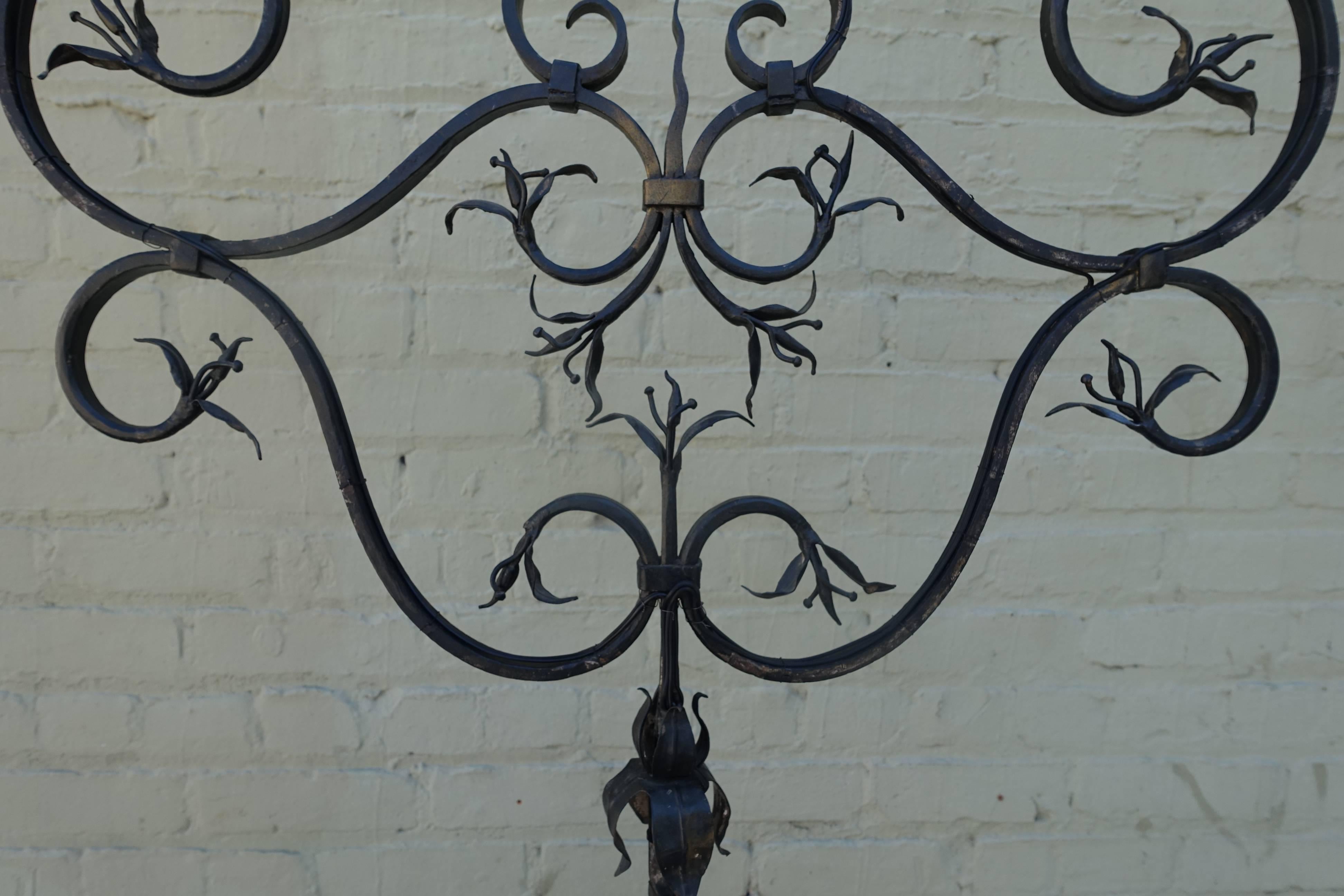 Spanish Three-Light Wrought Iron Candelabra Lamp In Excellent Condition In Los Angeles, CA