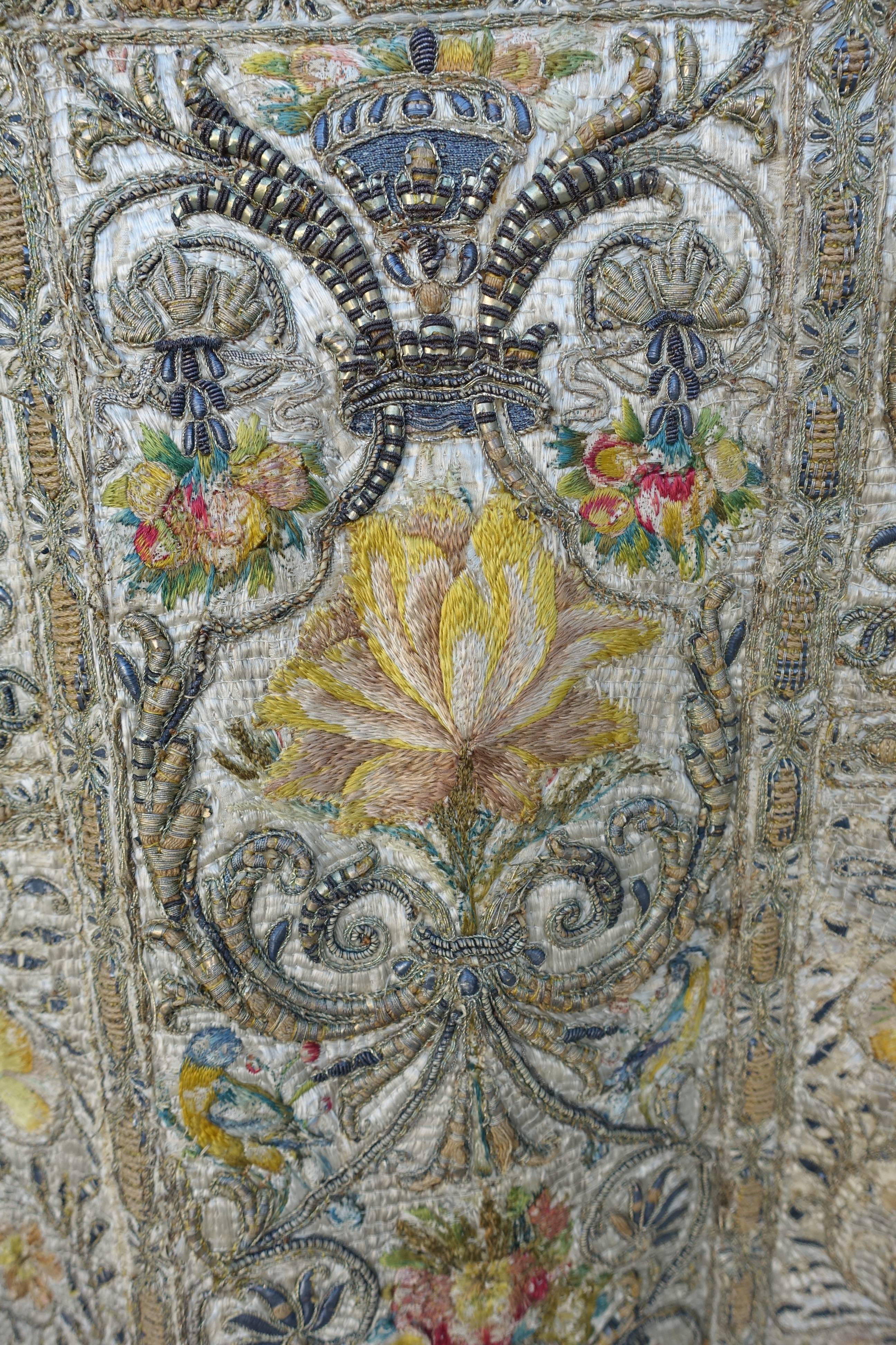 18th Century Italian Embroidered Vestment on Iron Stand In Excellent Condition In Los Angeles, CA