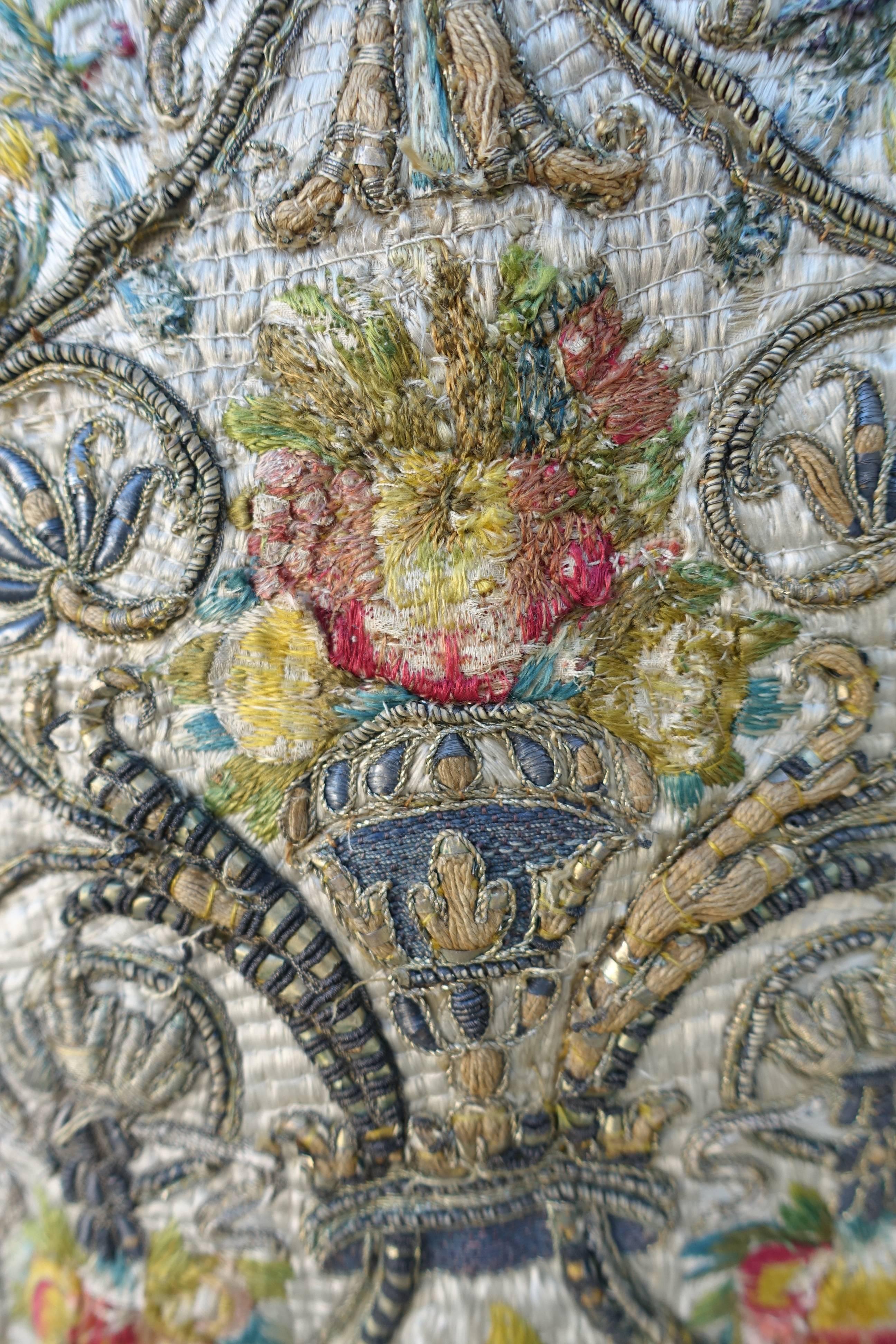 Metallic Thread 18th Century Italian Embroidered Vestment on Iron Stand