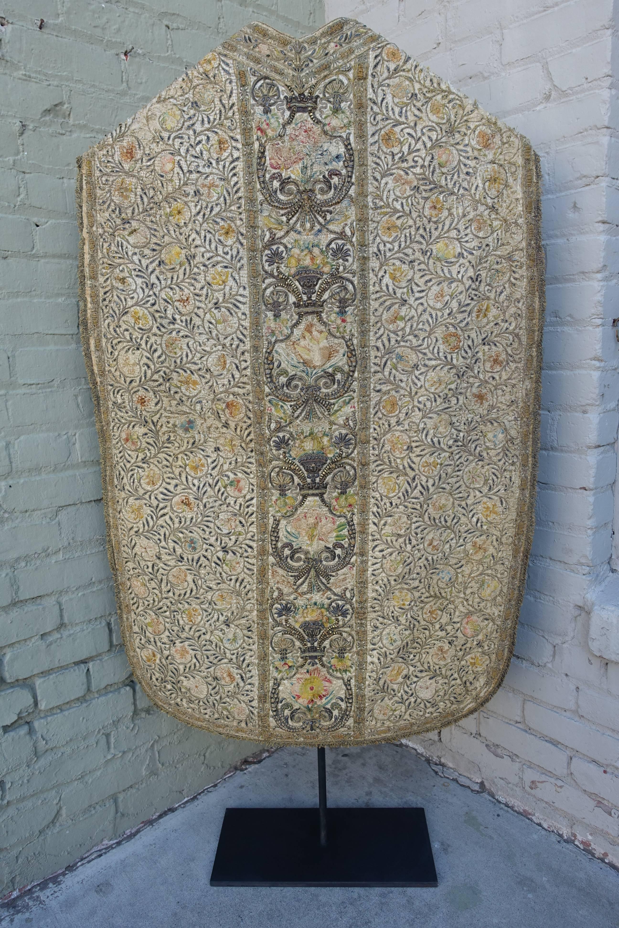 18th Century Italian Embroidered Vestment on Iron Stand 2