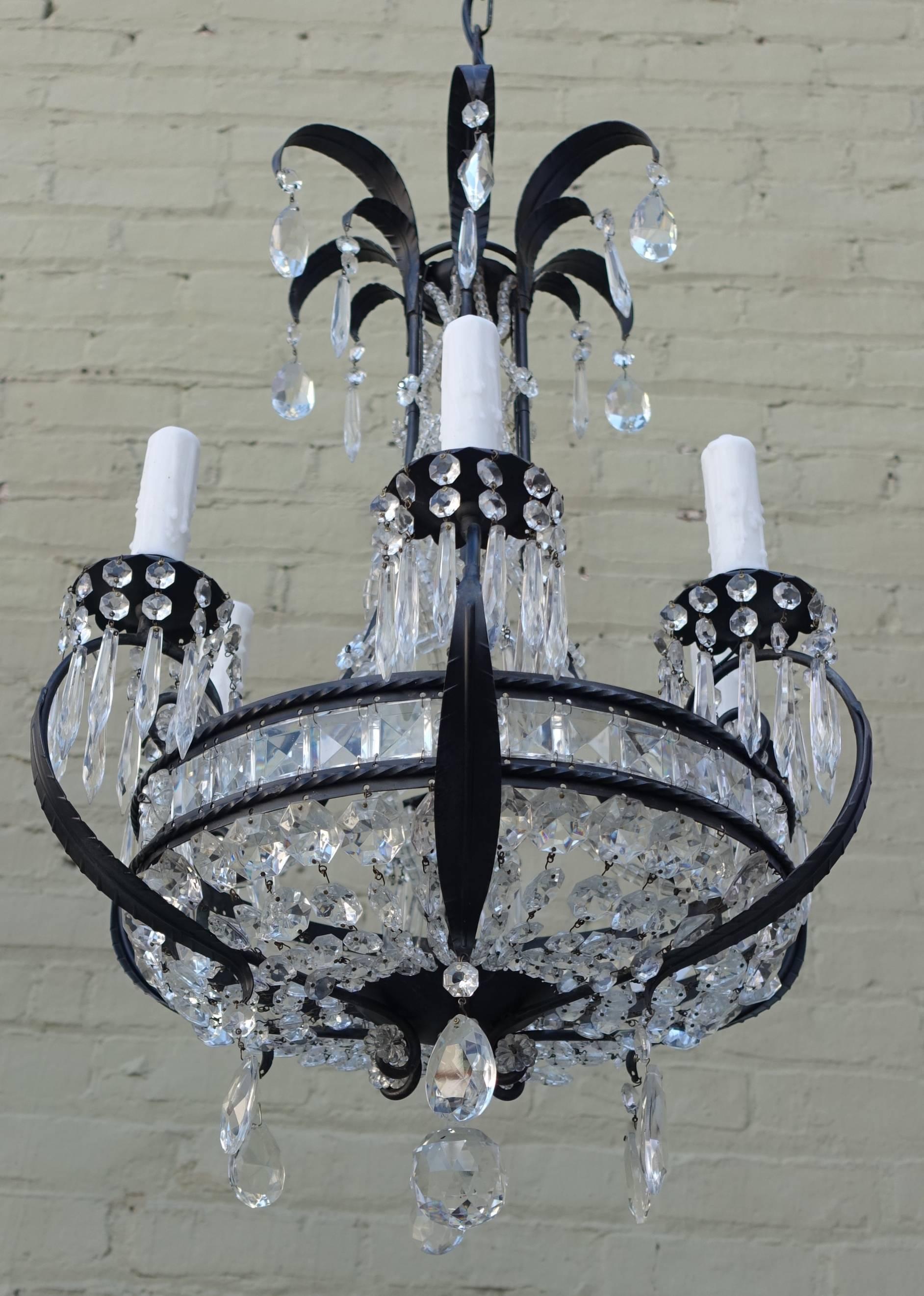 Italian Crystal Beaded Six-Arm Chandelier In Excellent Condition In Los Angeles, CA