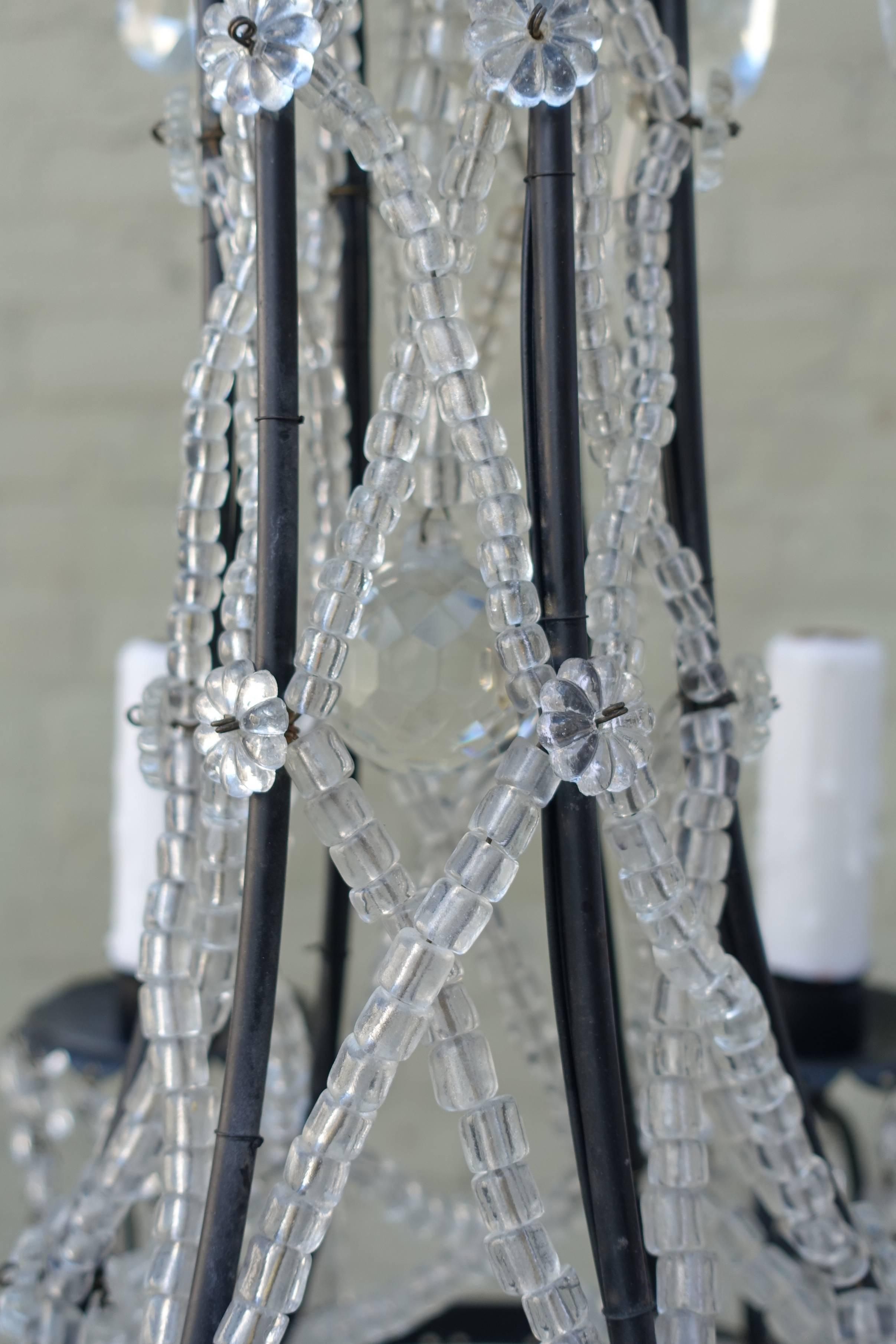 Mid-20th Century Italian Crystal Beaded Six-Arm Chandelier