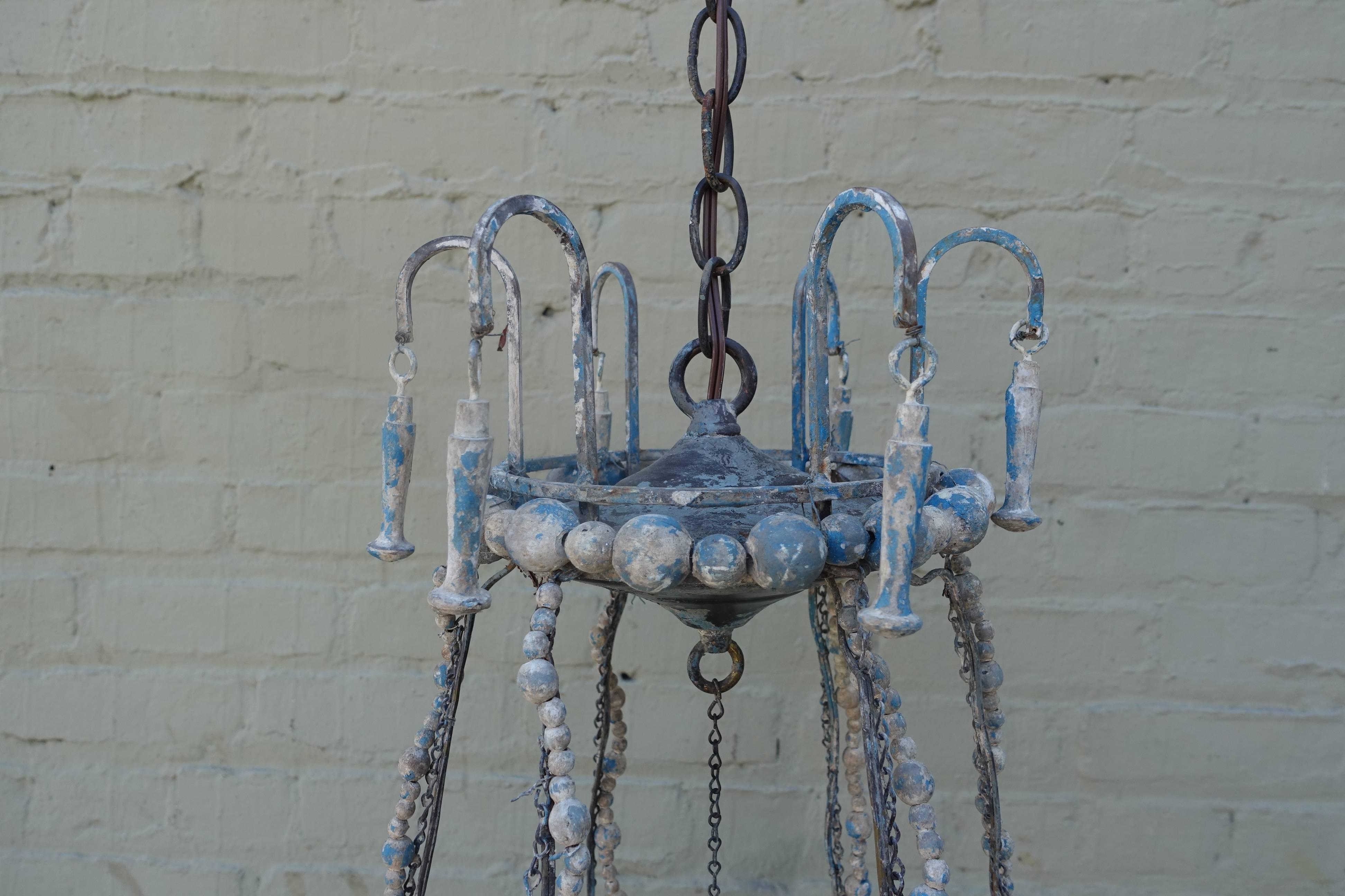 Italian Painted Beaded Chandelier In Distressed Condition In Los Angeles, CA