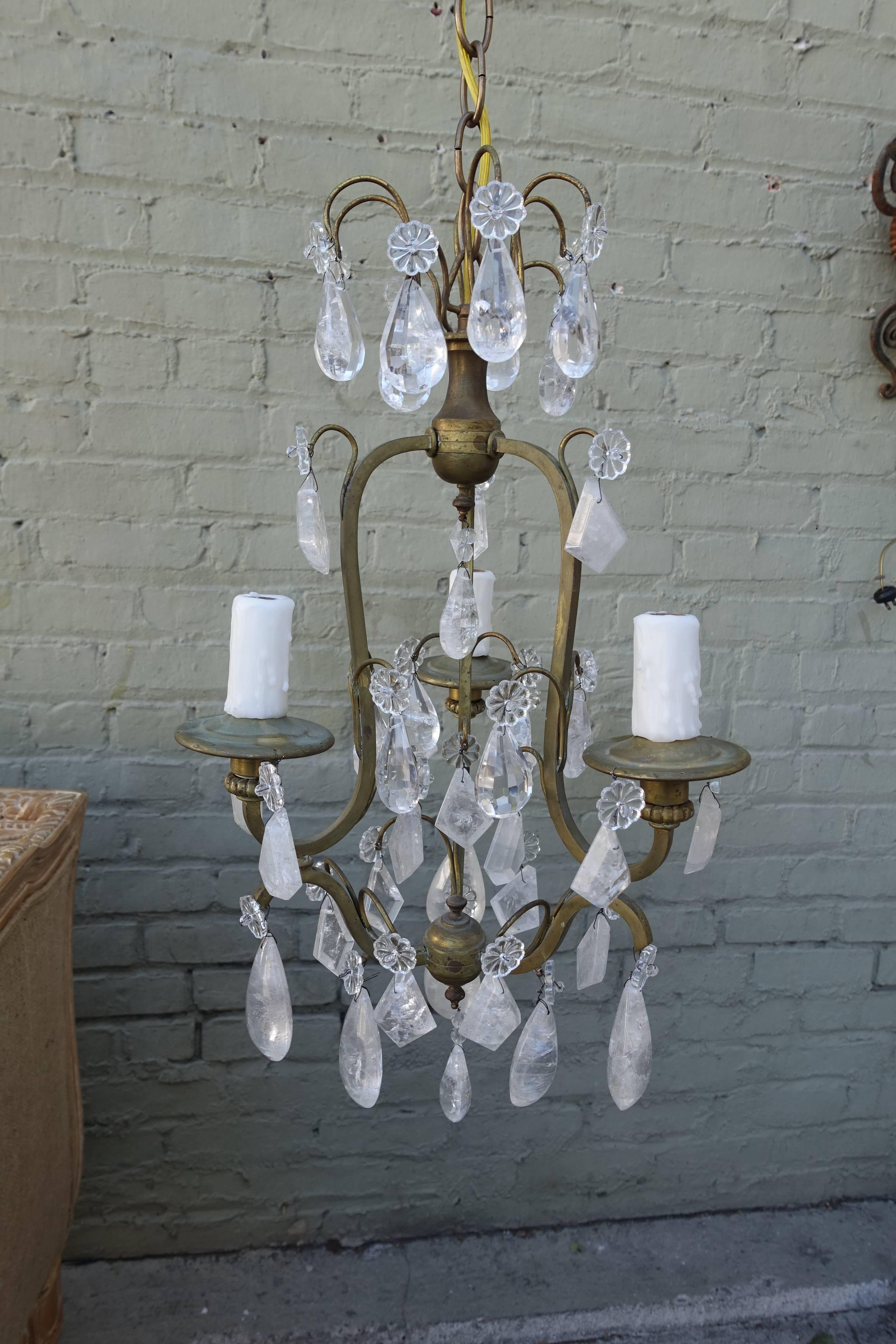 French Three-Light Rock Crystal Chandelier 2