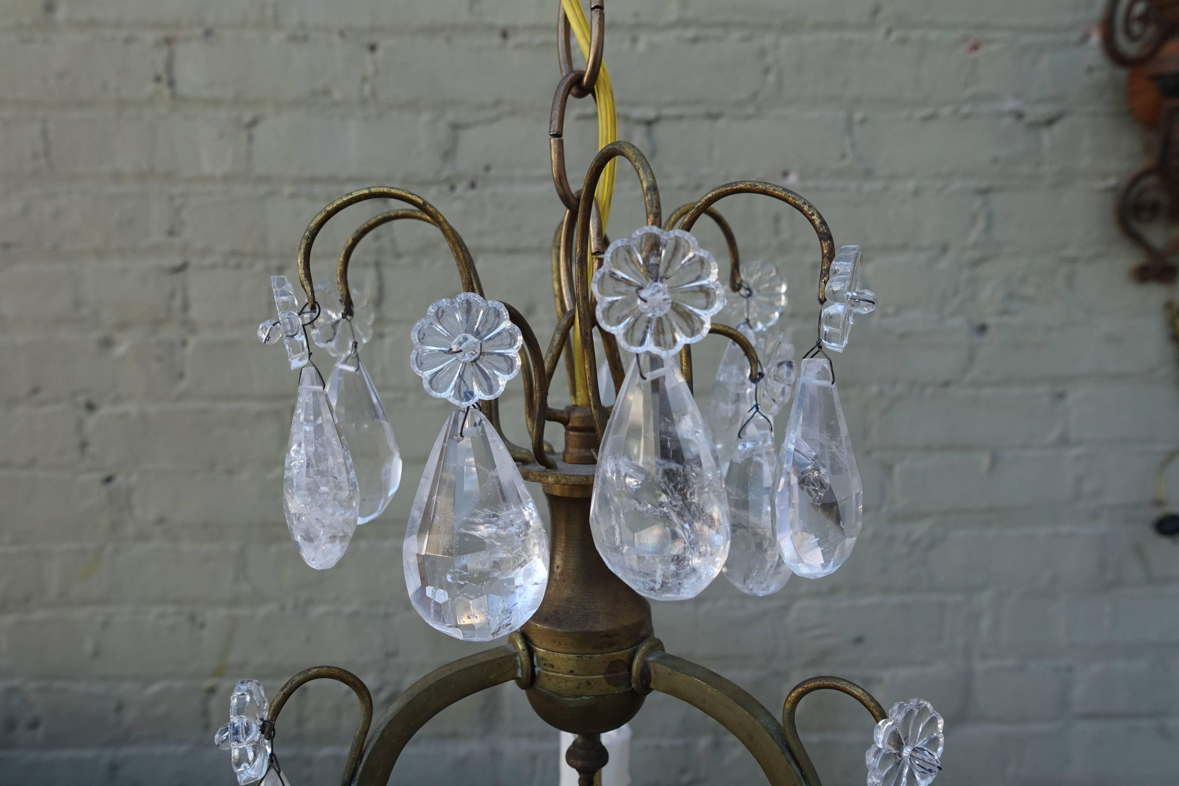 Louis XV French Three-Light Rock Crystal Chandelier