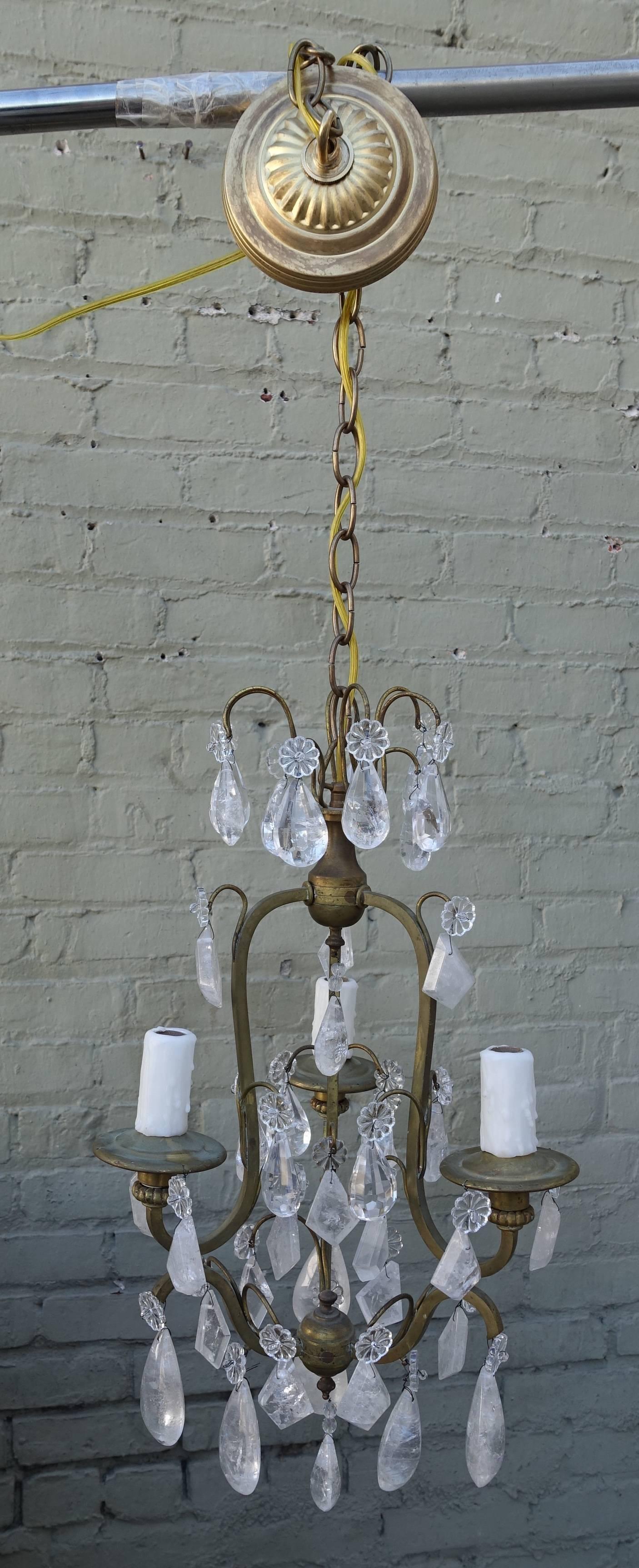 French Three-Light Rock Crystal Chandelier 1