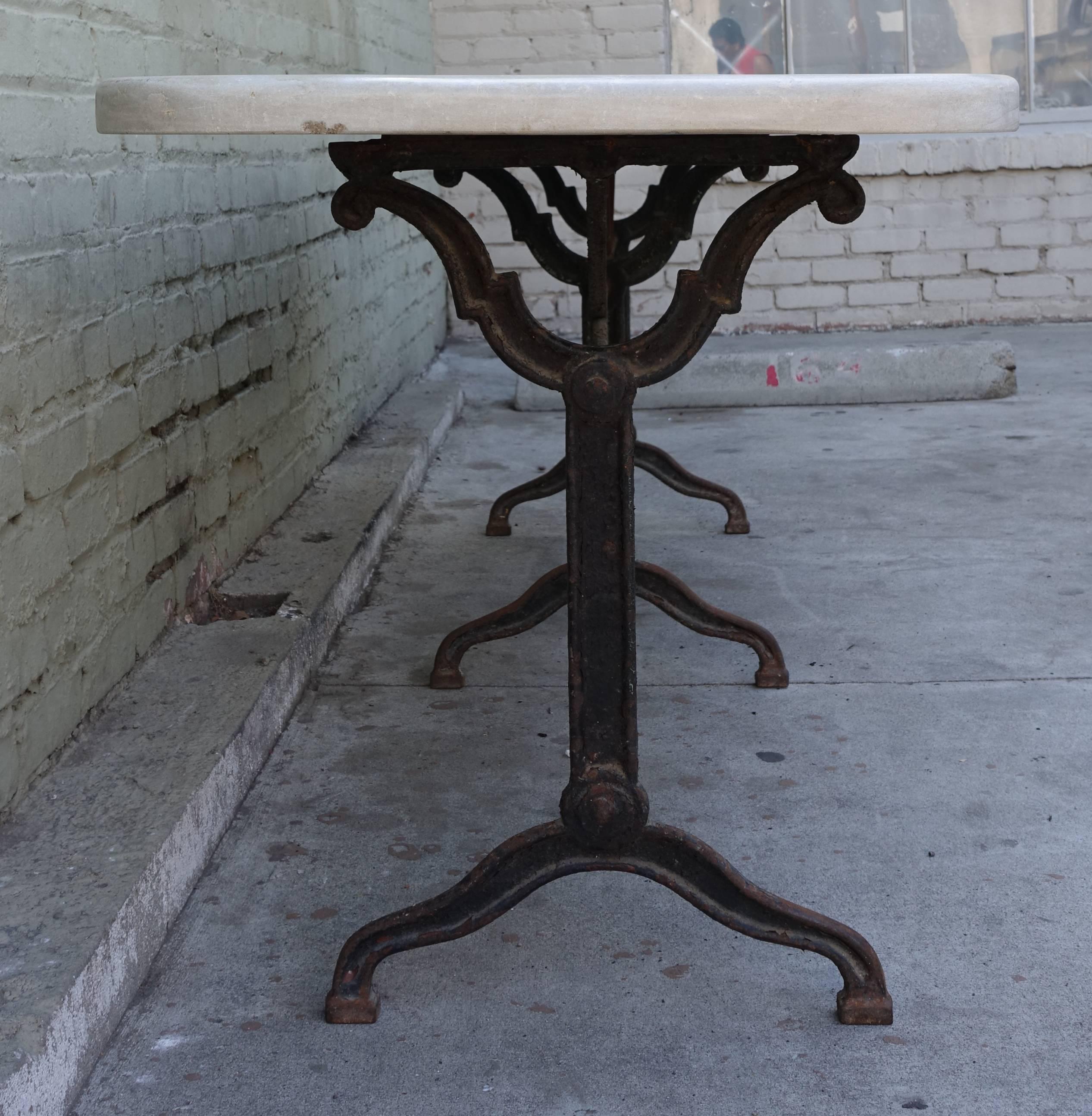 19th Century French Iron Table with Marble Top In Distressed Condition In Los Angeles, CA