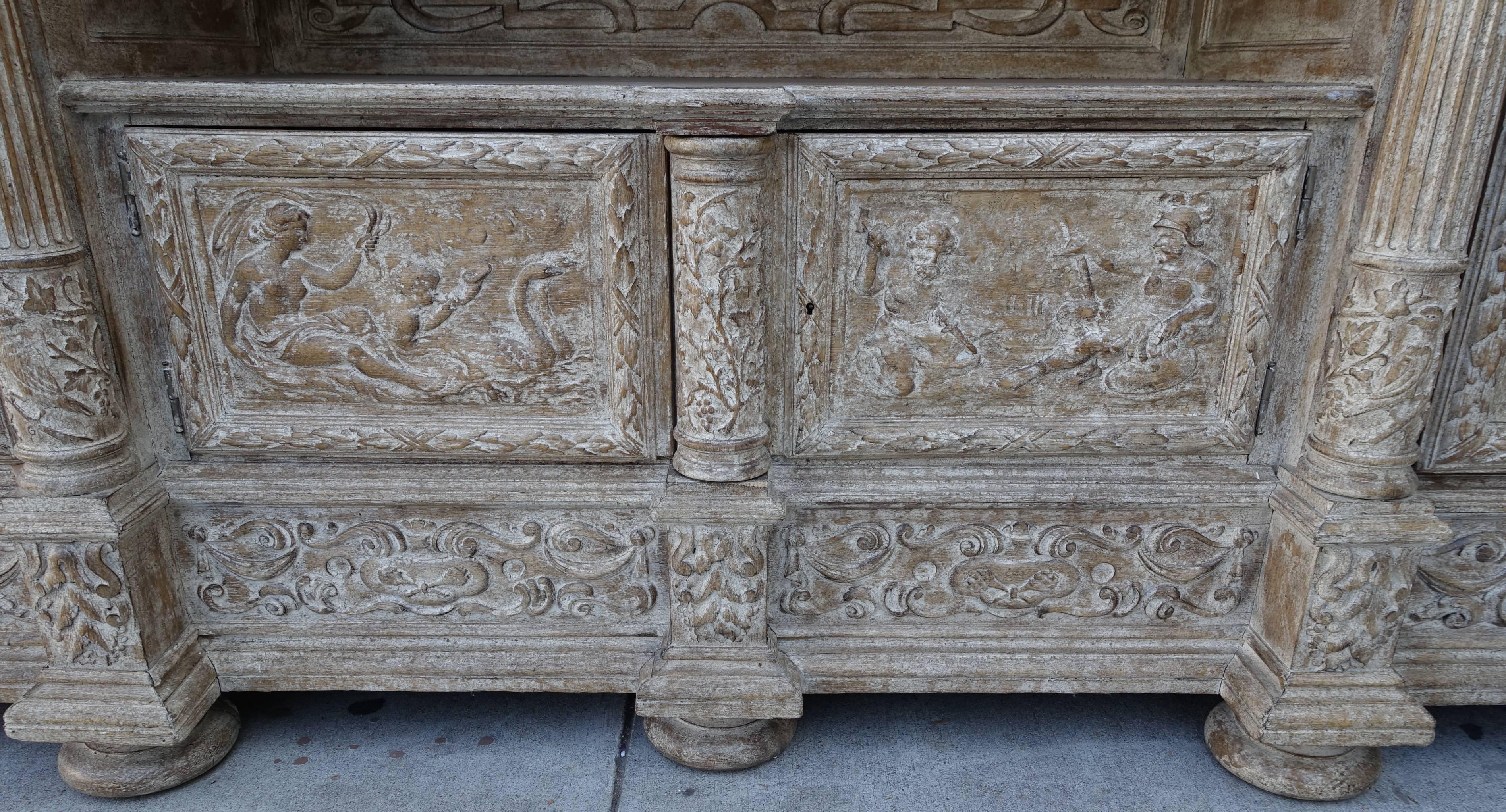 Louis XVI 19th Century French Carved Painted Sideboard with Green Marble Top