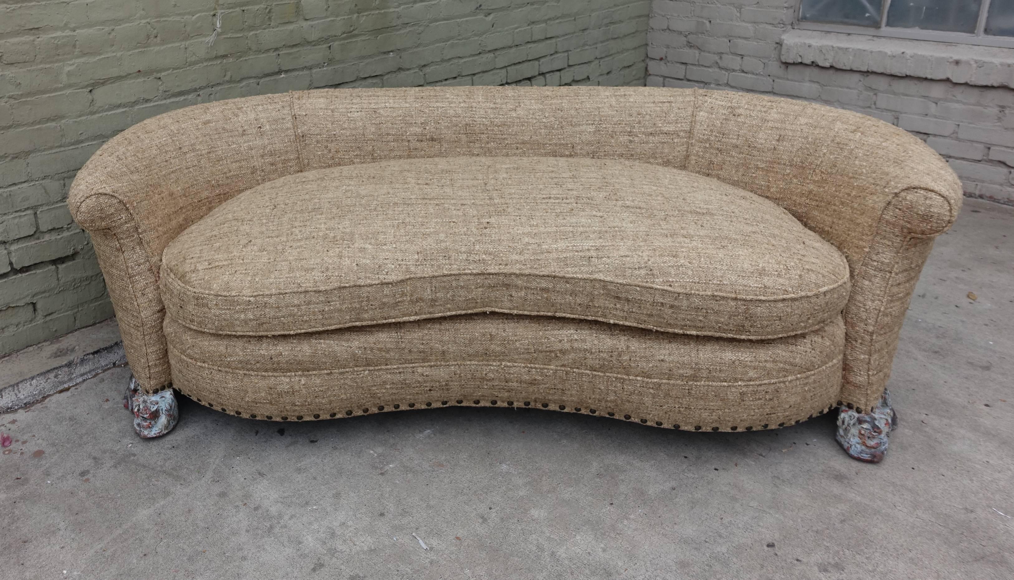 Other Italian Kidney Shaped Sofa with Carved Lion Feet