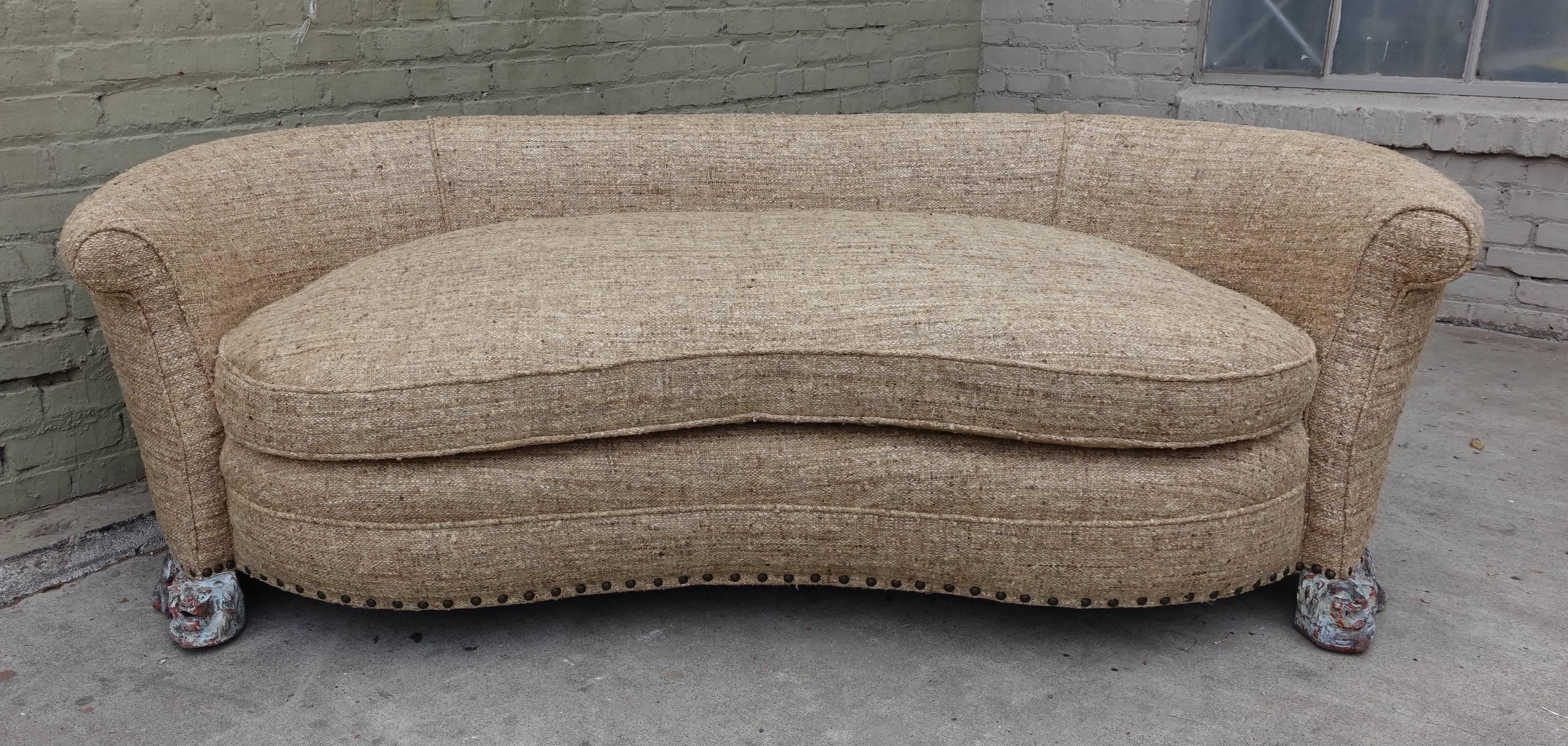 Italian Kidney Shaped Sofa with Carved Lion Feet 1