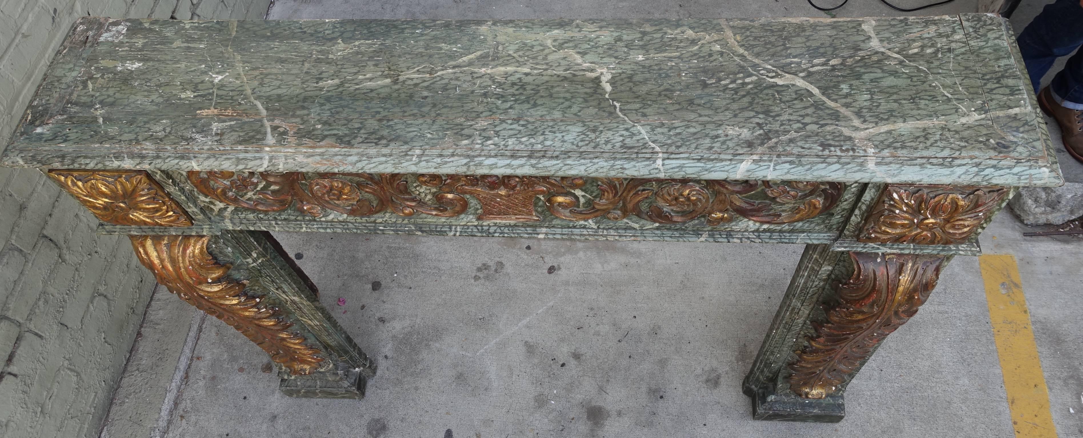 19th Century Italian Carved and Giltwood Mantel In Distressed Condition In Los Angeles, CA