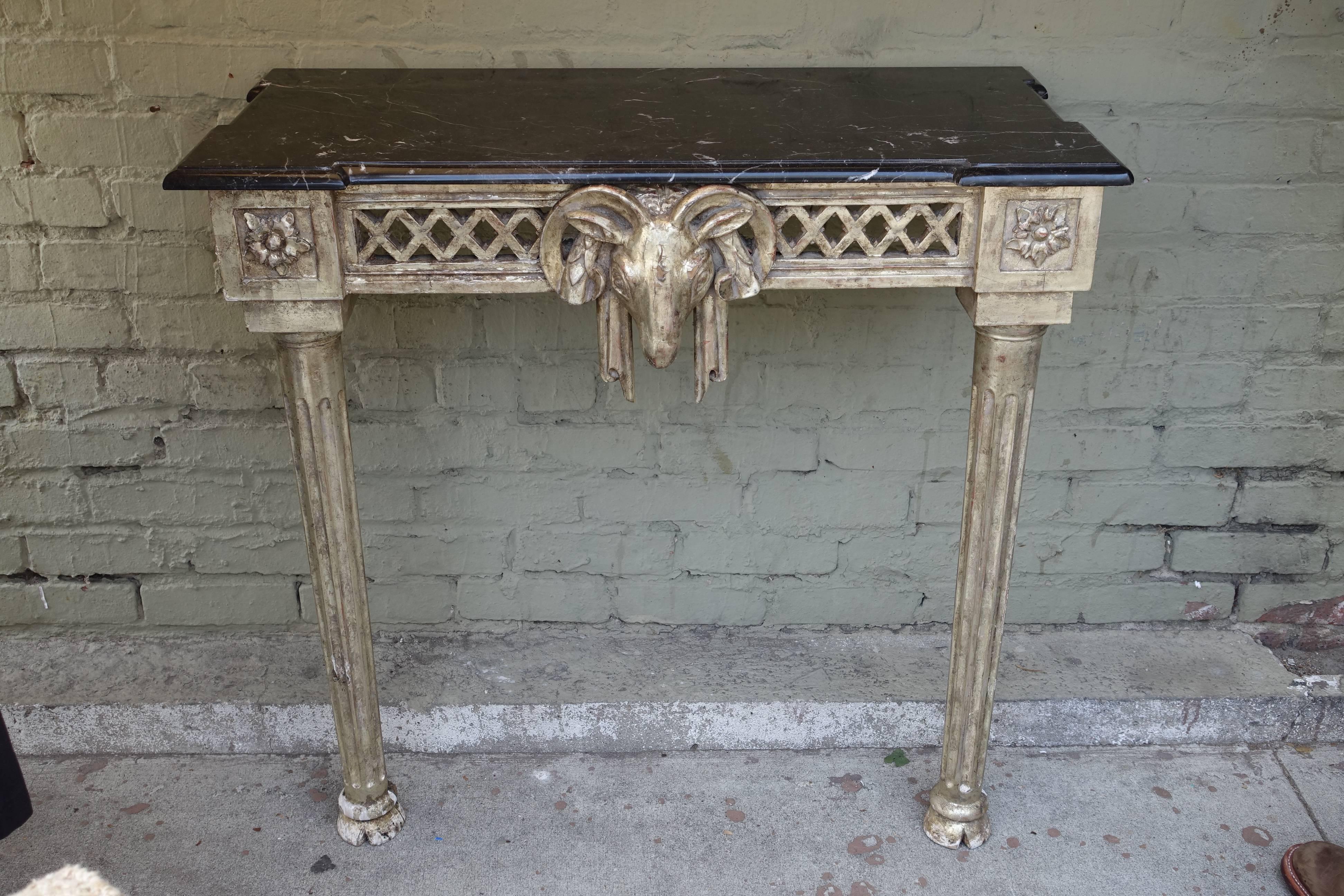 Italian Silver Gilt Rams Head Console with Marble Top 2