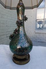 Rare Teal and Gold Murano Lamps with Flowers