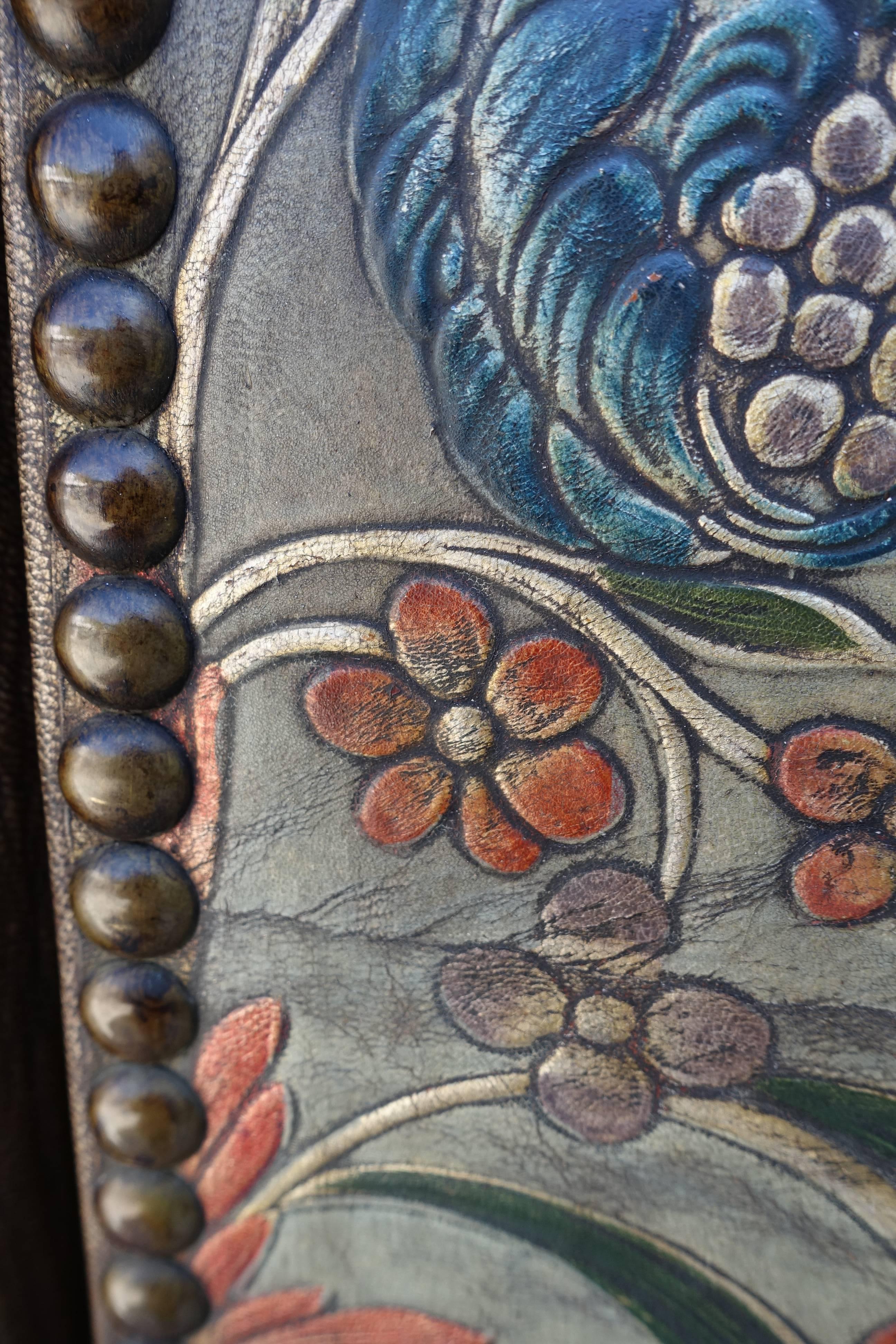 Baroque 19th Century Embossed Three-Panel Leather Screen